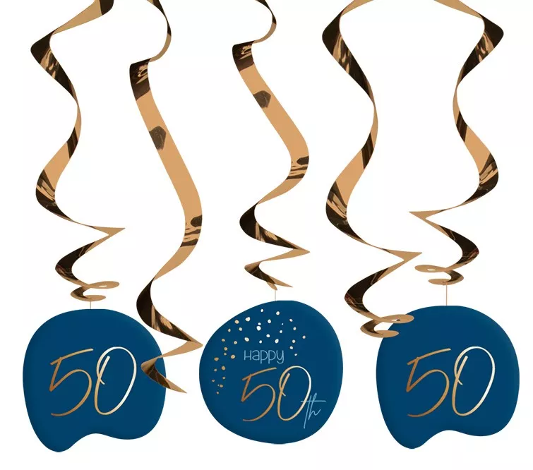 5 spirali 50° compleanno blu e oro