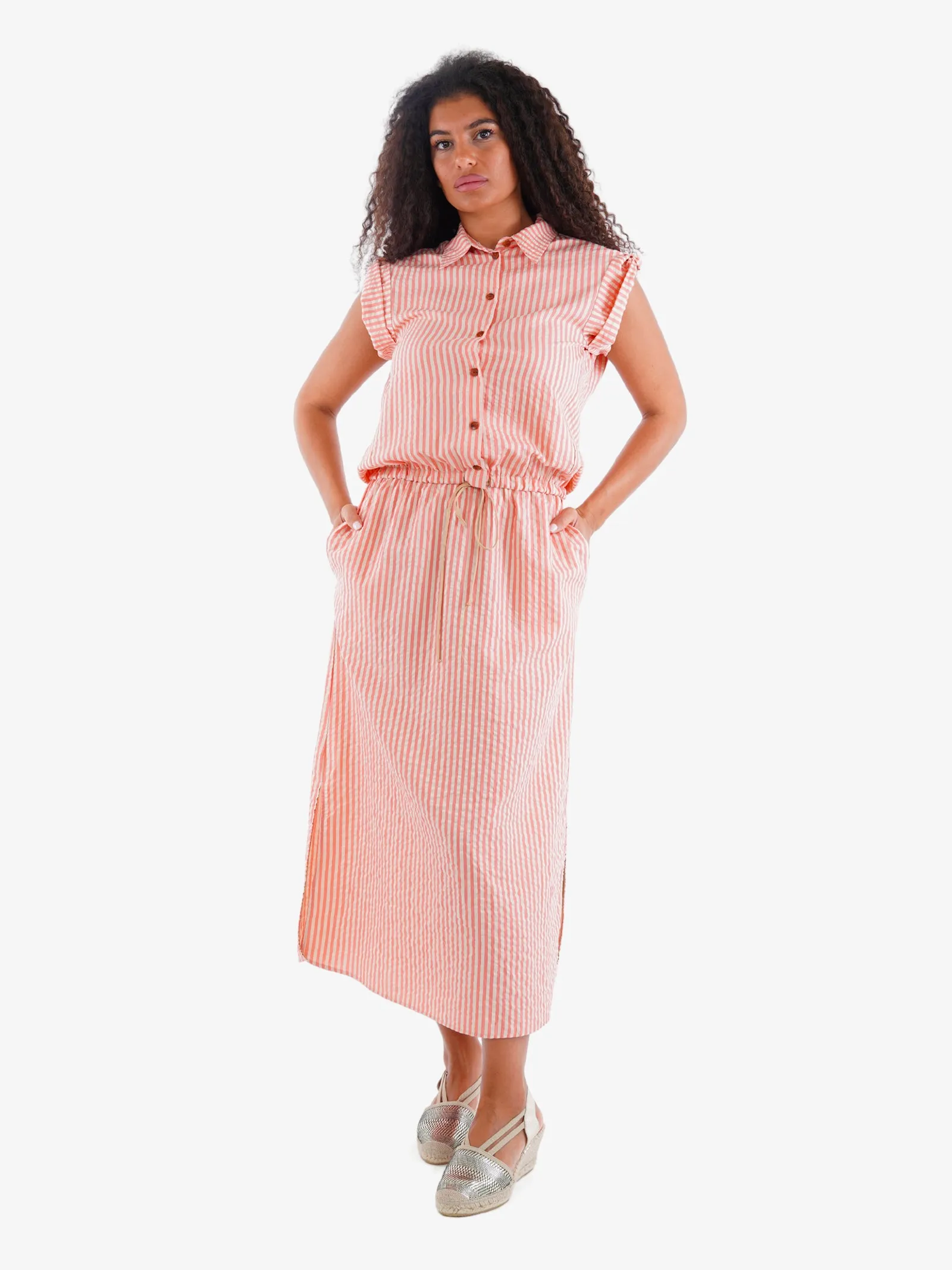 Abito camicia Peonia donna in cotone rosa