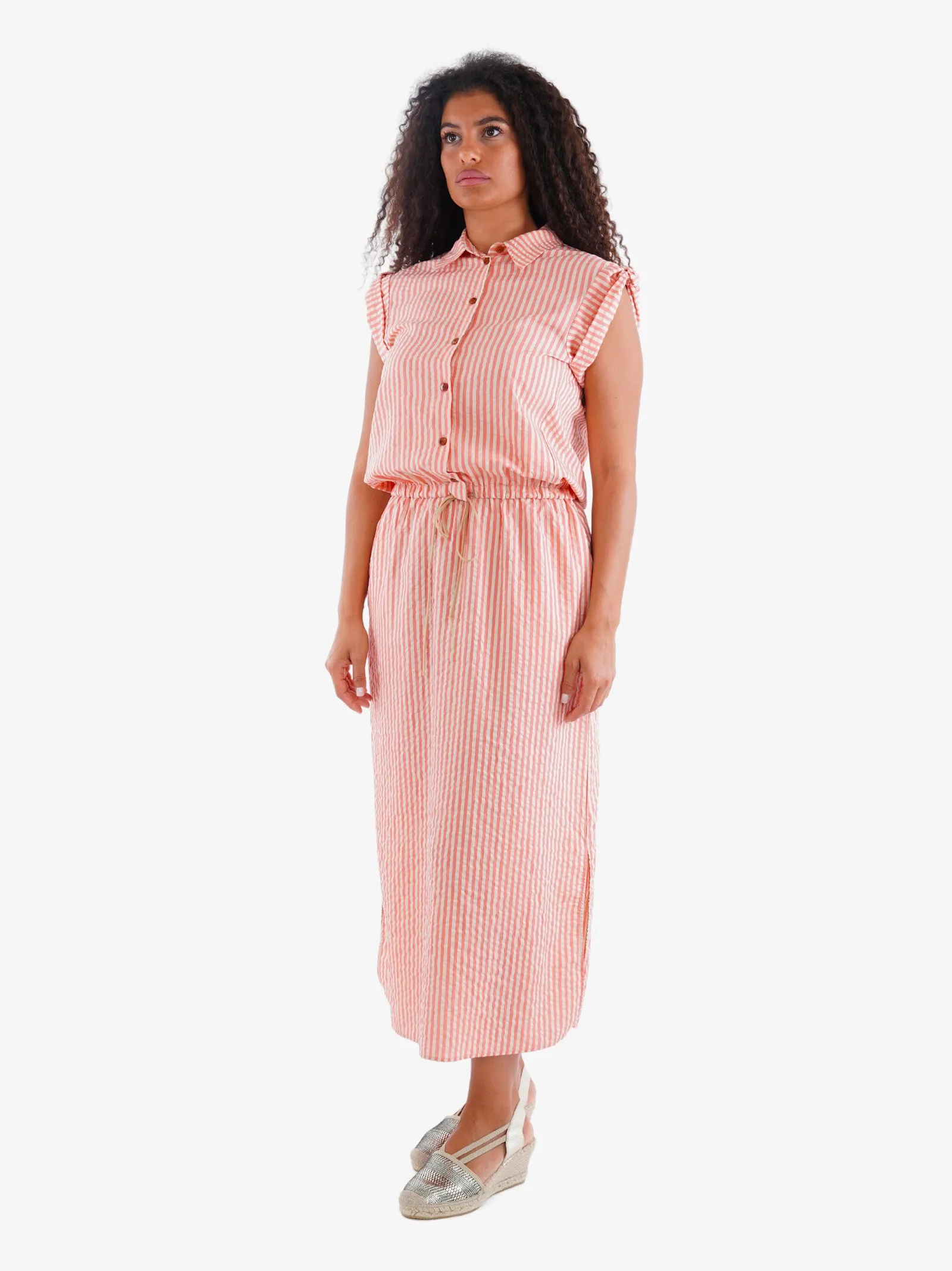 Abito camicia Peonia donna in cotone rosa