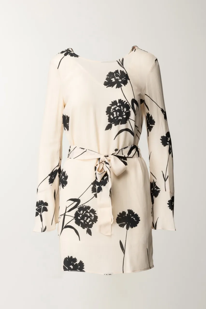 Abito in crepe con stampa fiori e fusciacca ST GAROFANO NERO/NEVE