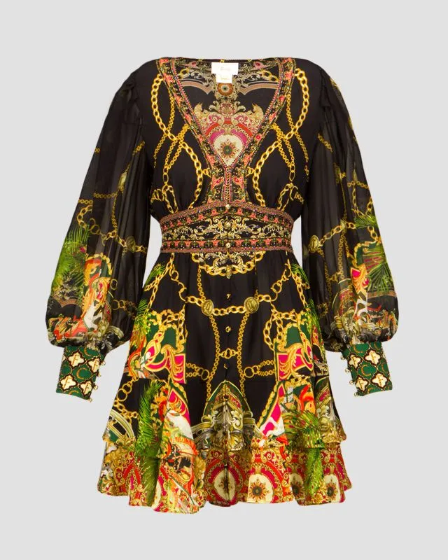 Abito in seta Camilla Button Front Frill