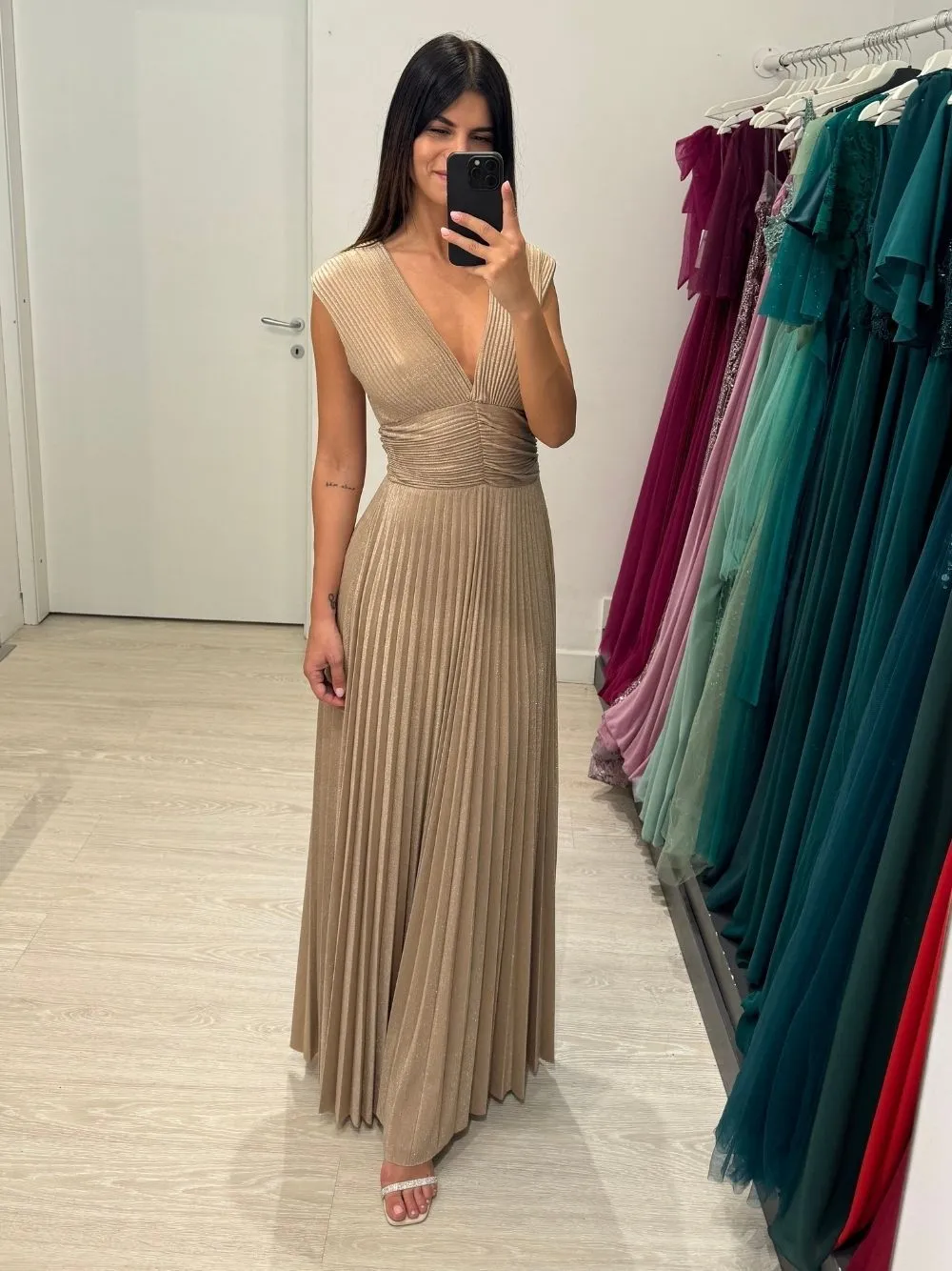 Abito lungo maglia lurex scollo v