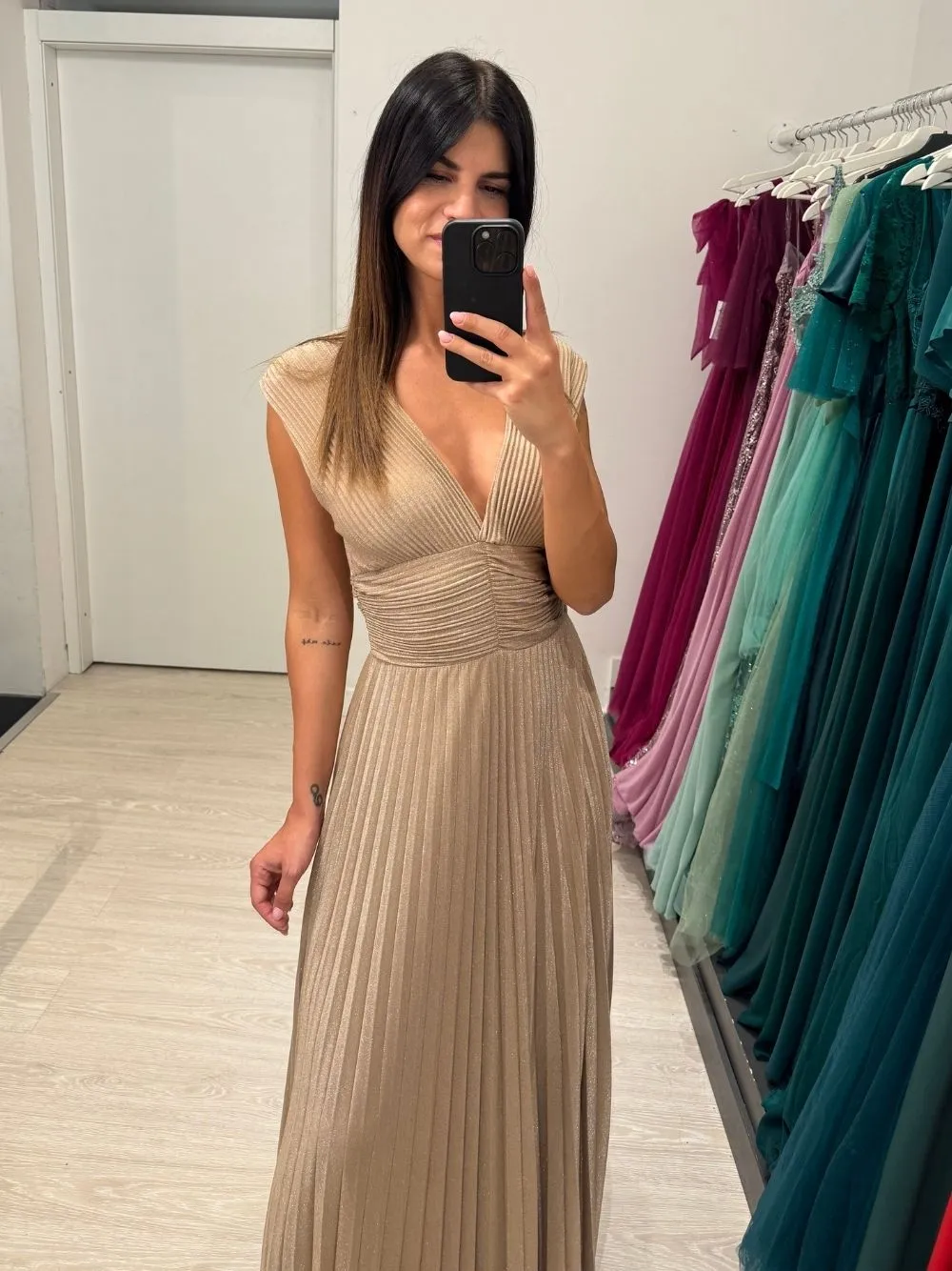 Abito lungo maglia lurex scollo v