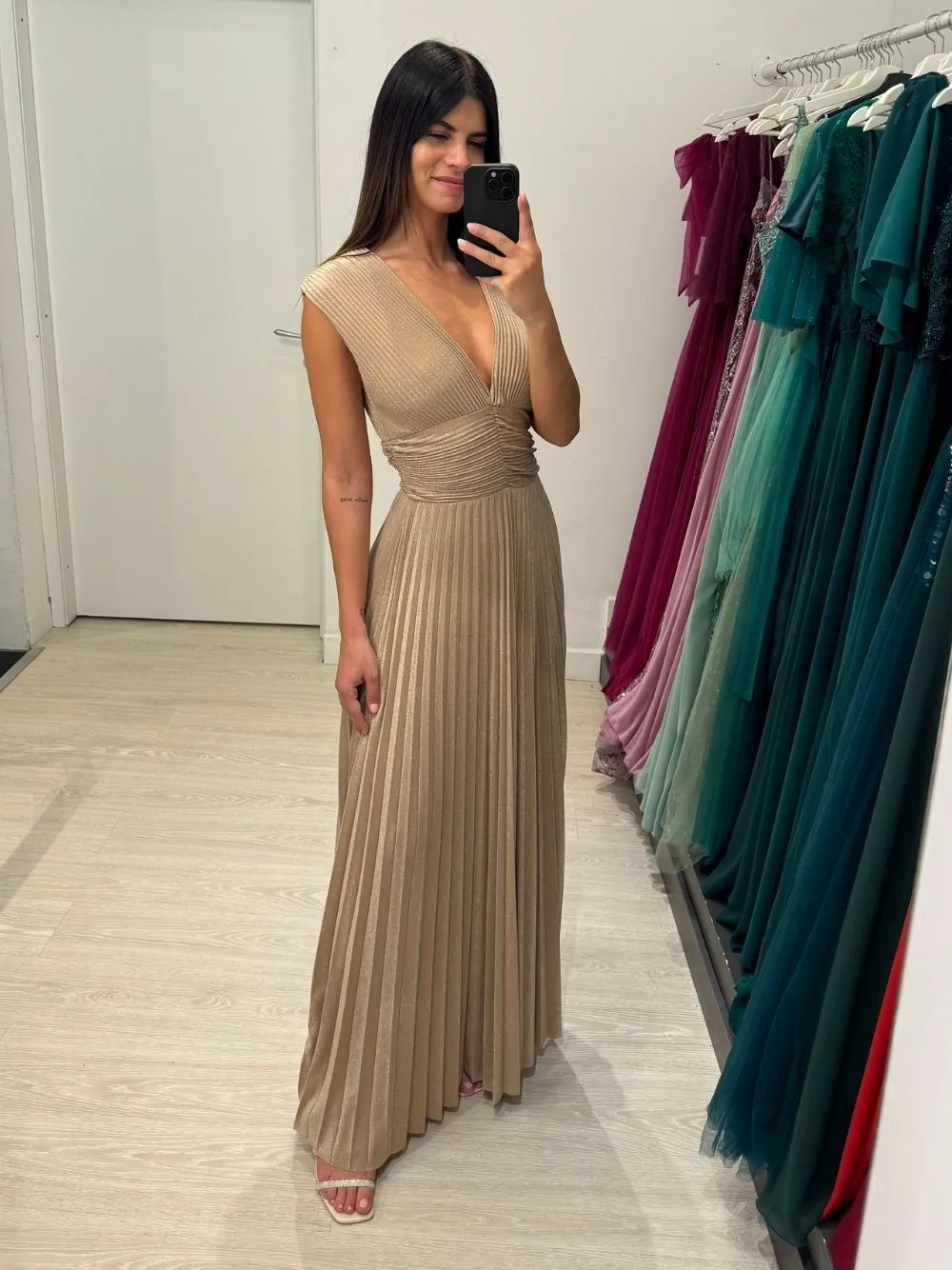 Abito lungo maglia lurex scollo v