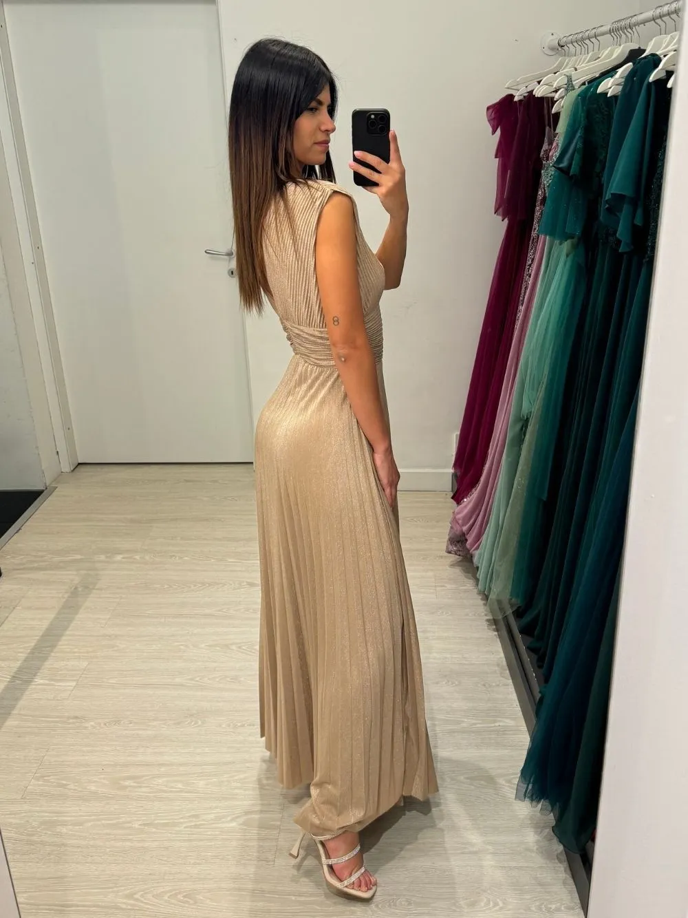 Abito lungo maglia lurex scollo v