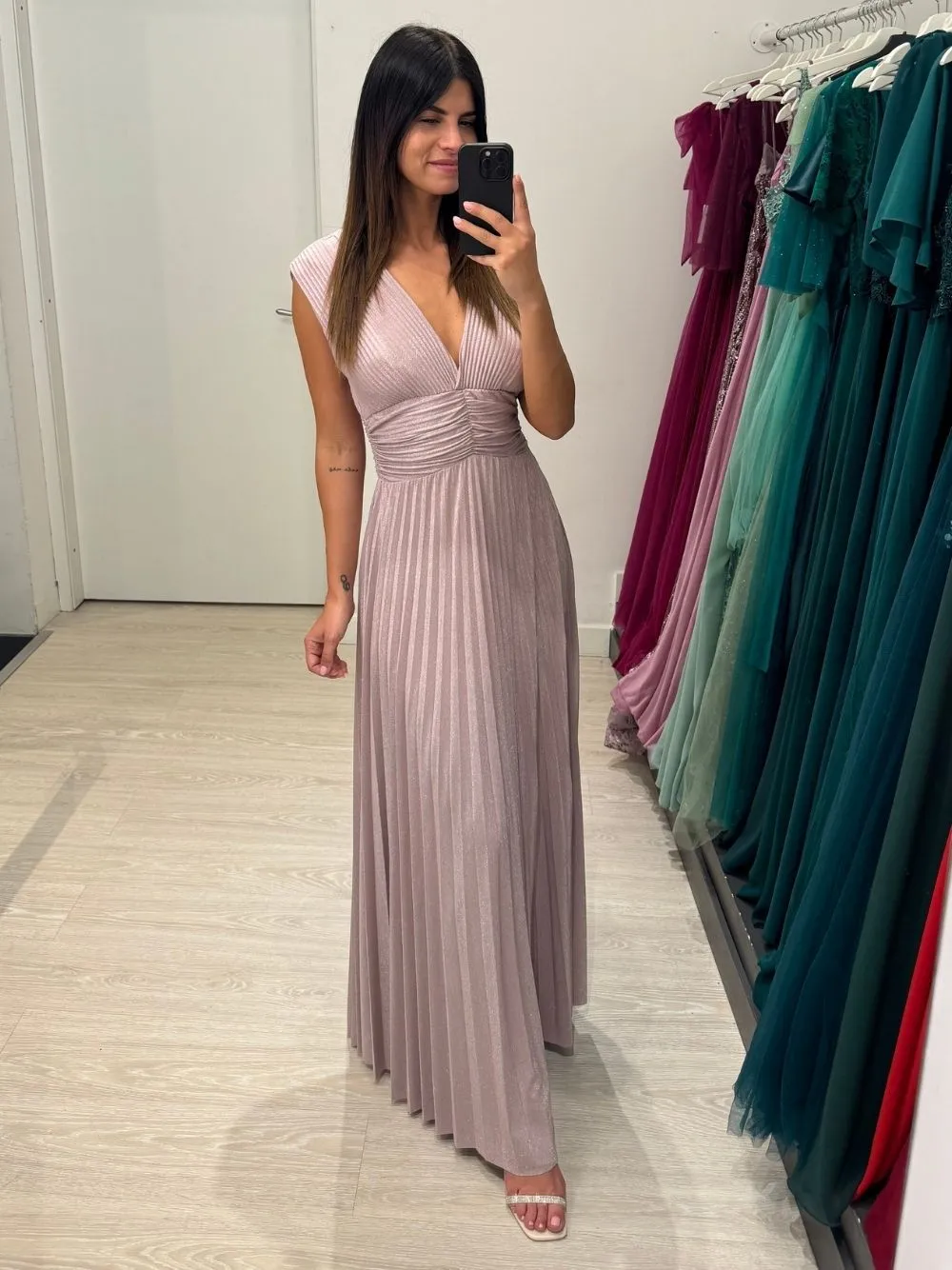 Abito lungo maglia lurex scollo v