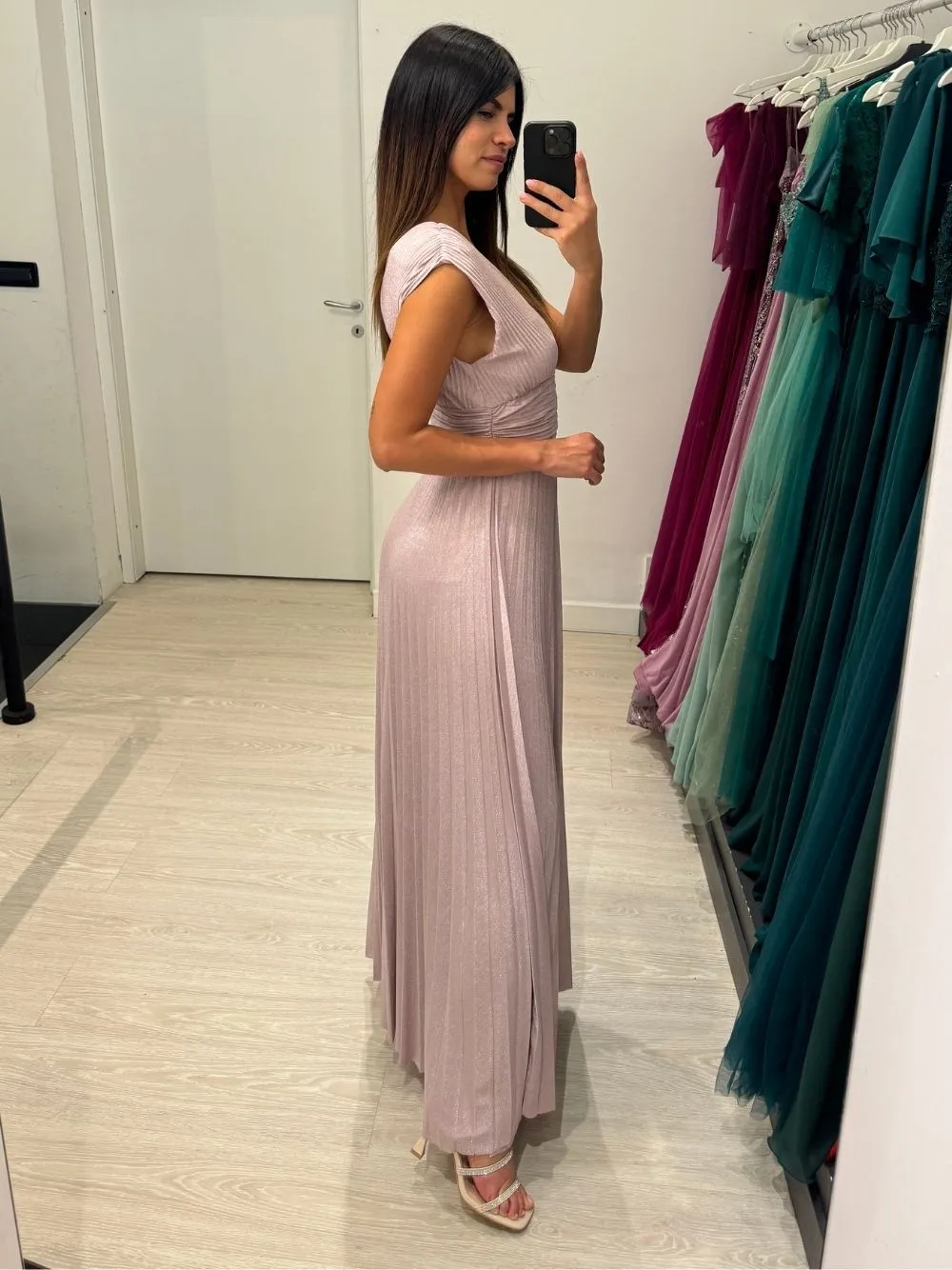 Abito lungo maglia lurex scollo v