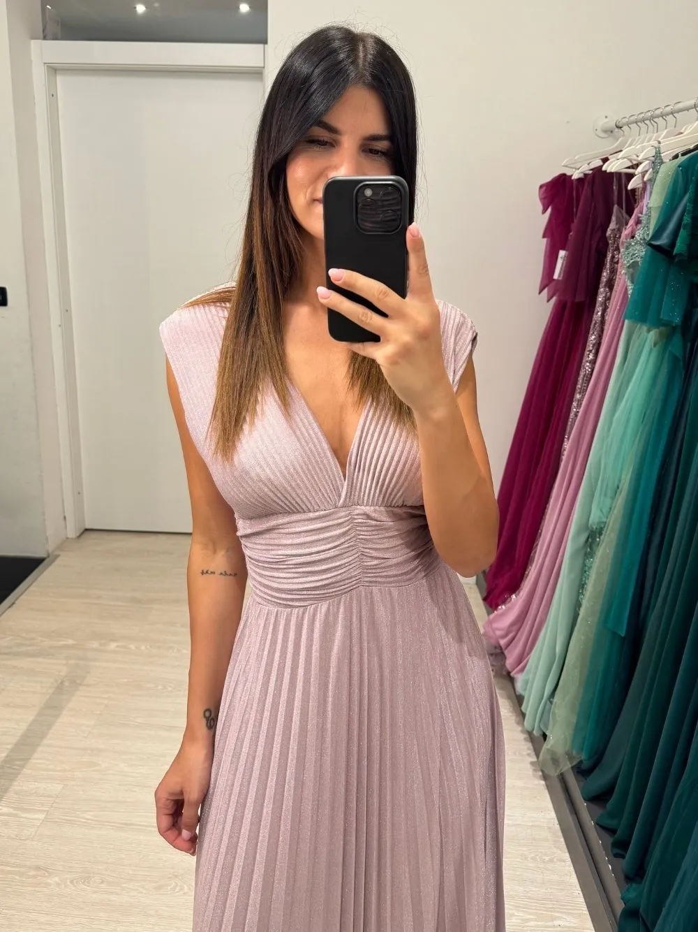 Abito lungo maglia lurex scollo v