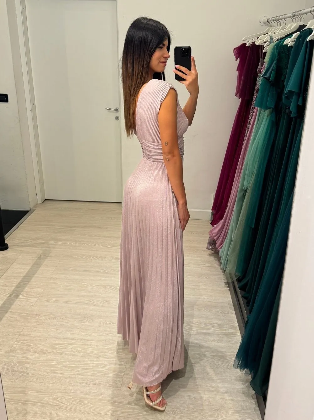 Abito lungo maglia lurex scollo v