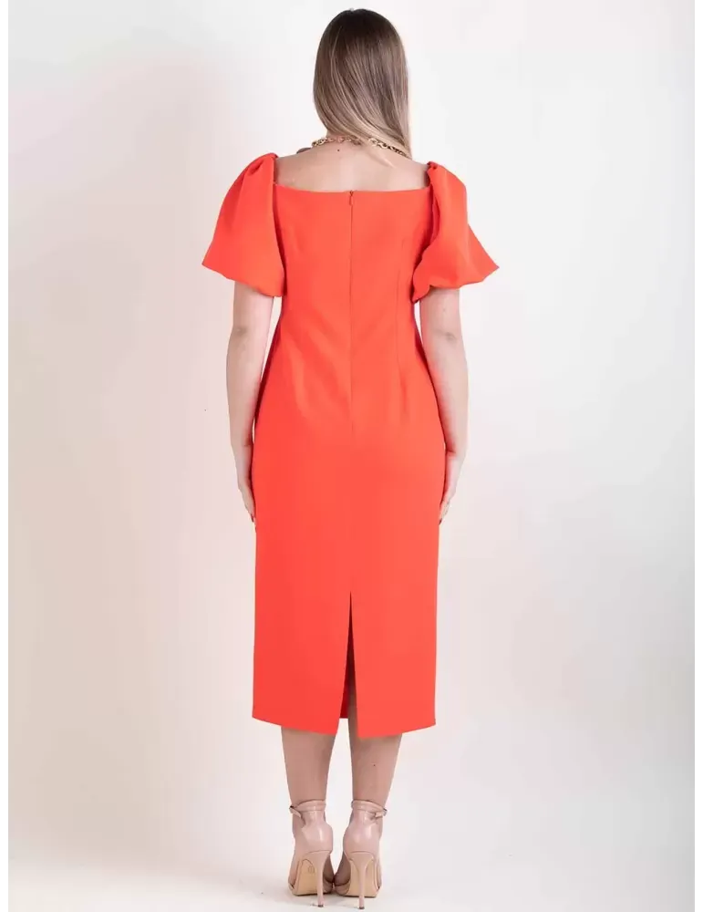 Abito tubino omerale arancio maniche palloncino Casting