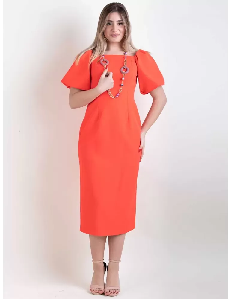 Abito tubino omerale arancio maniche palloncino Casting