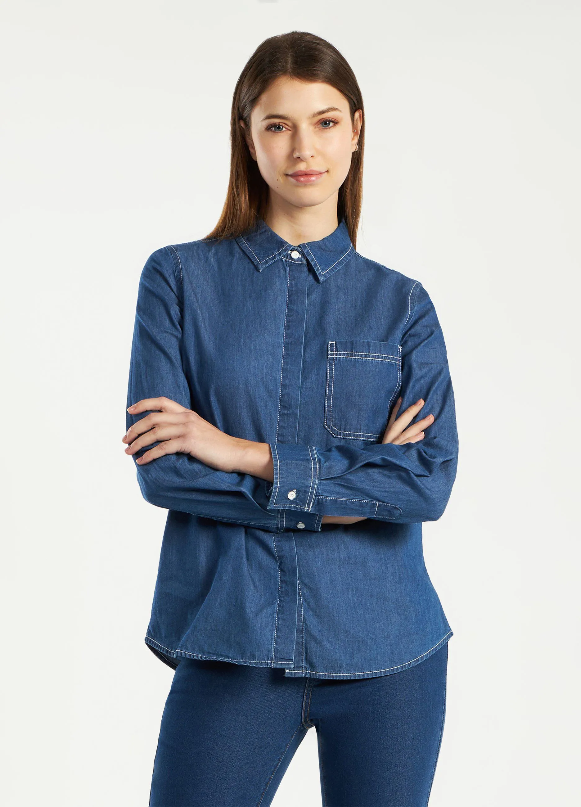 Camicia in denim di puro cotone donna
