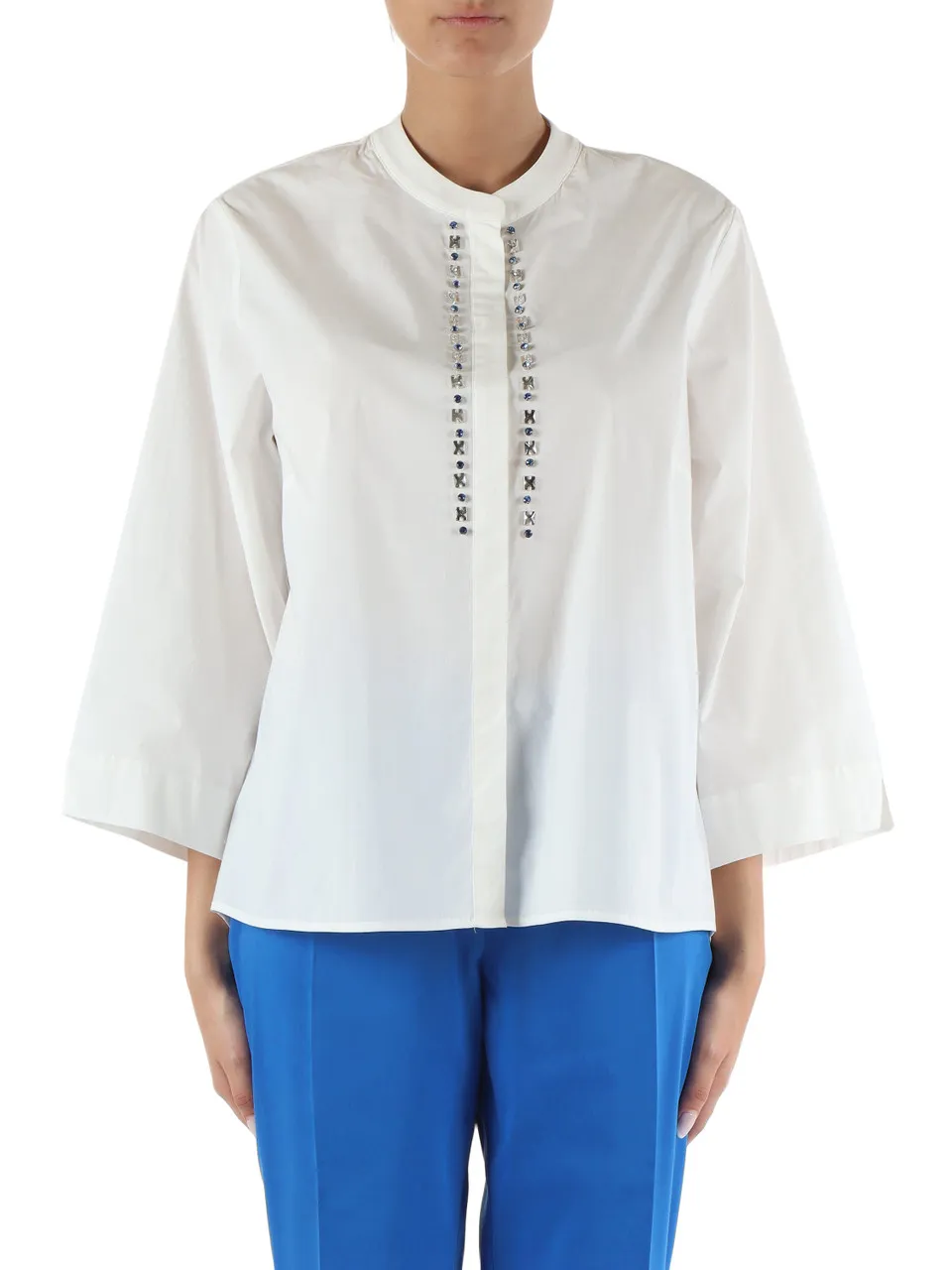 Camicia svasata in popeline con strass