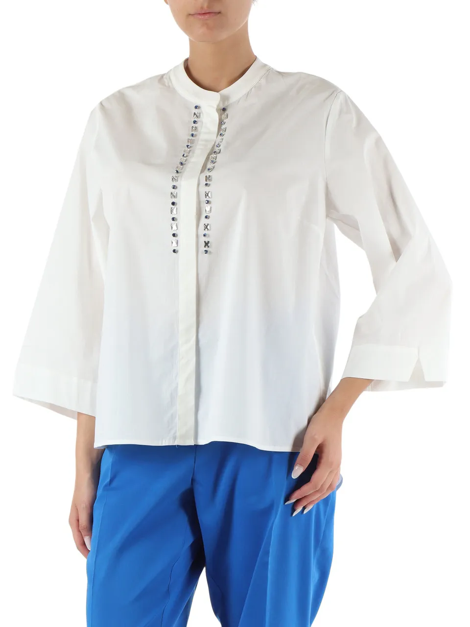 Camicia svasata in popeline con strass