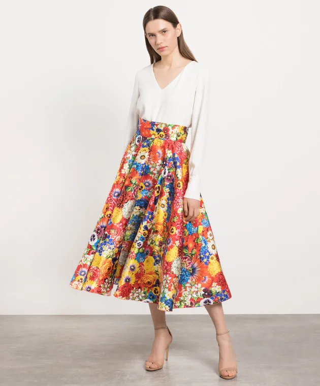Dolce&Gabbana Gonna in seta con stampa giardino F4BL8THS131