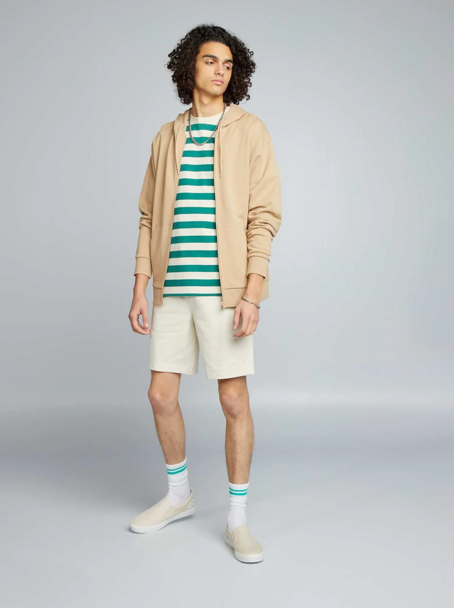 Felpa con zip e cappuccio tinta unita - BEIGE