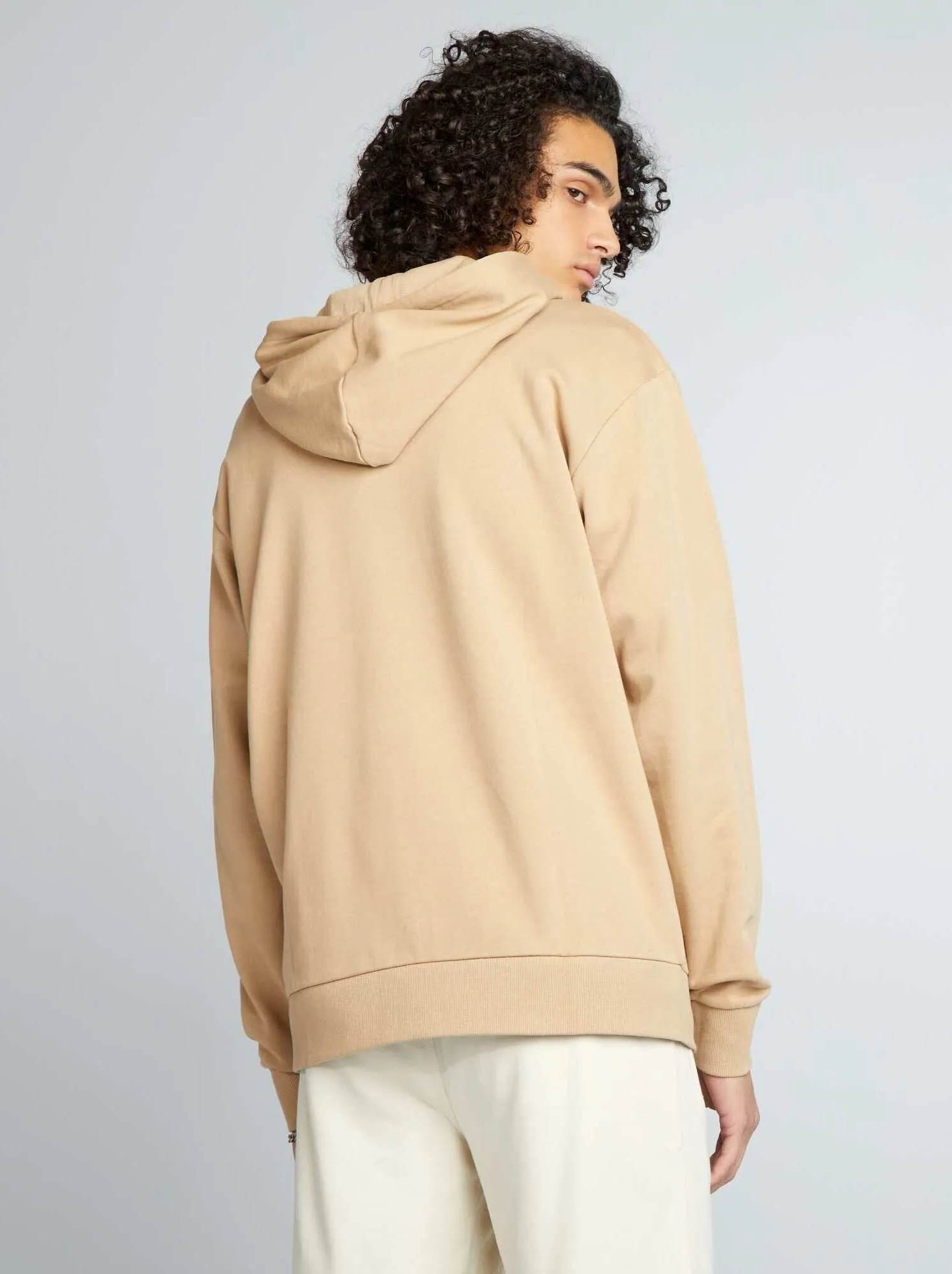 Felpa con zip e cappuccio tinta unita - BEIGE