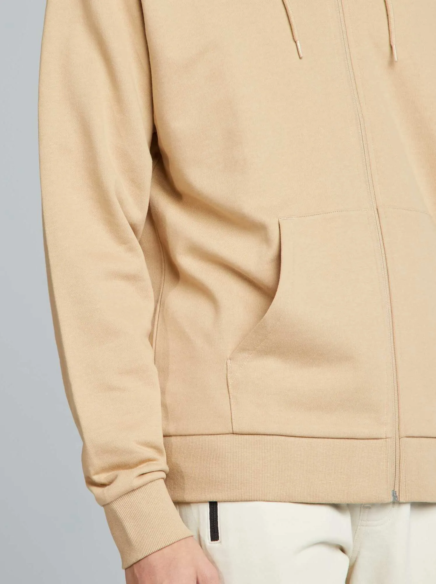 Felpa con zip e cappuccio tinta unita - BEIGE