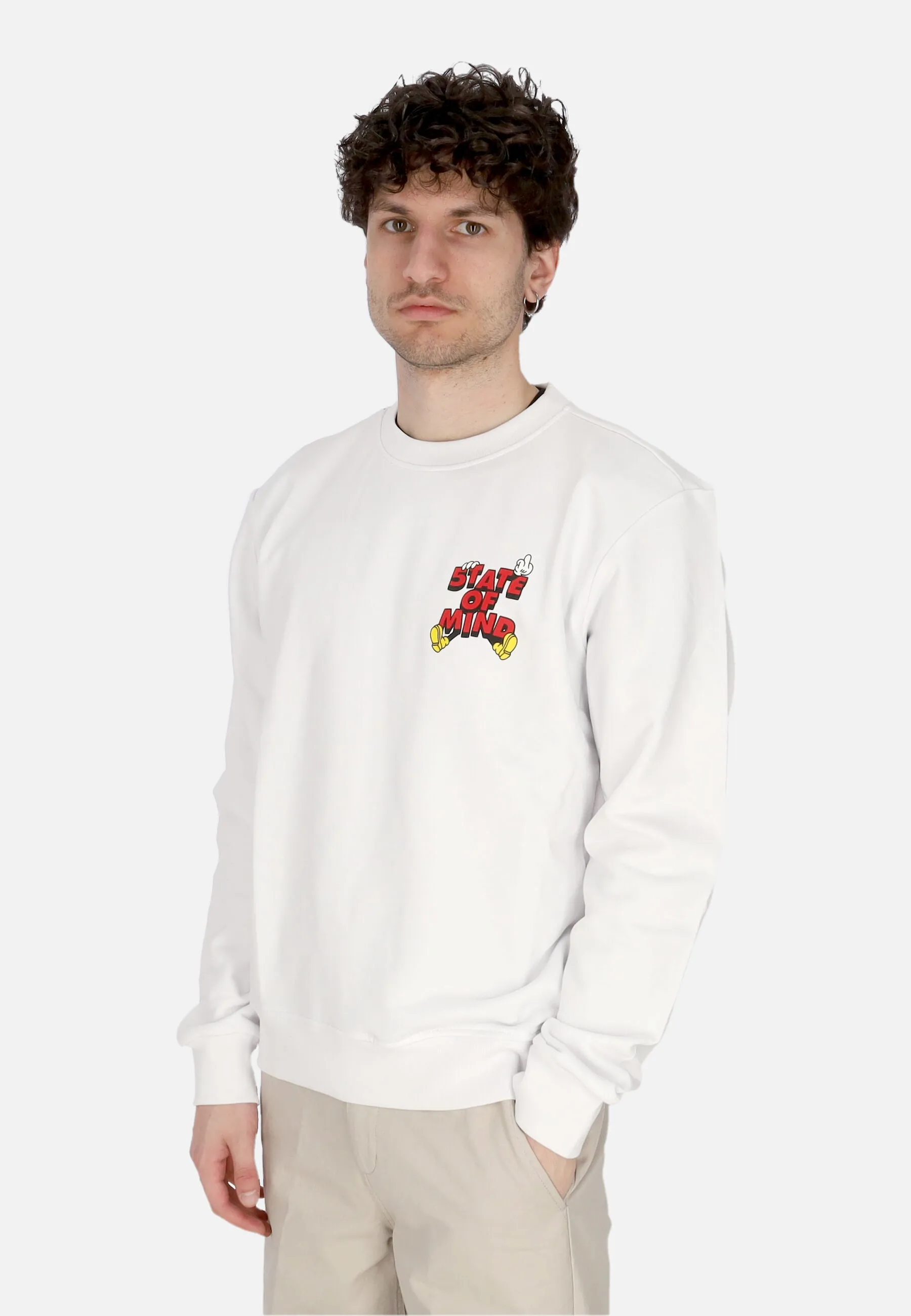 Felpa Leggera Girocollo Uomo Mickey 5tate Sweatshirt White