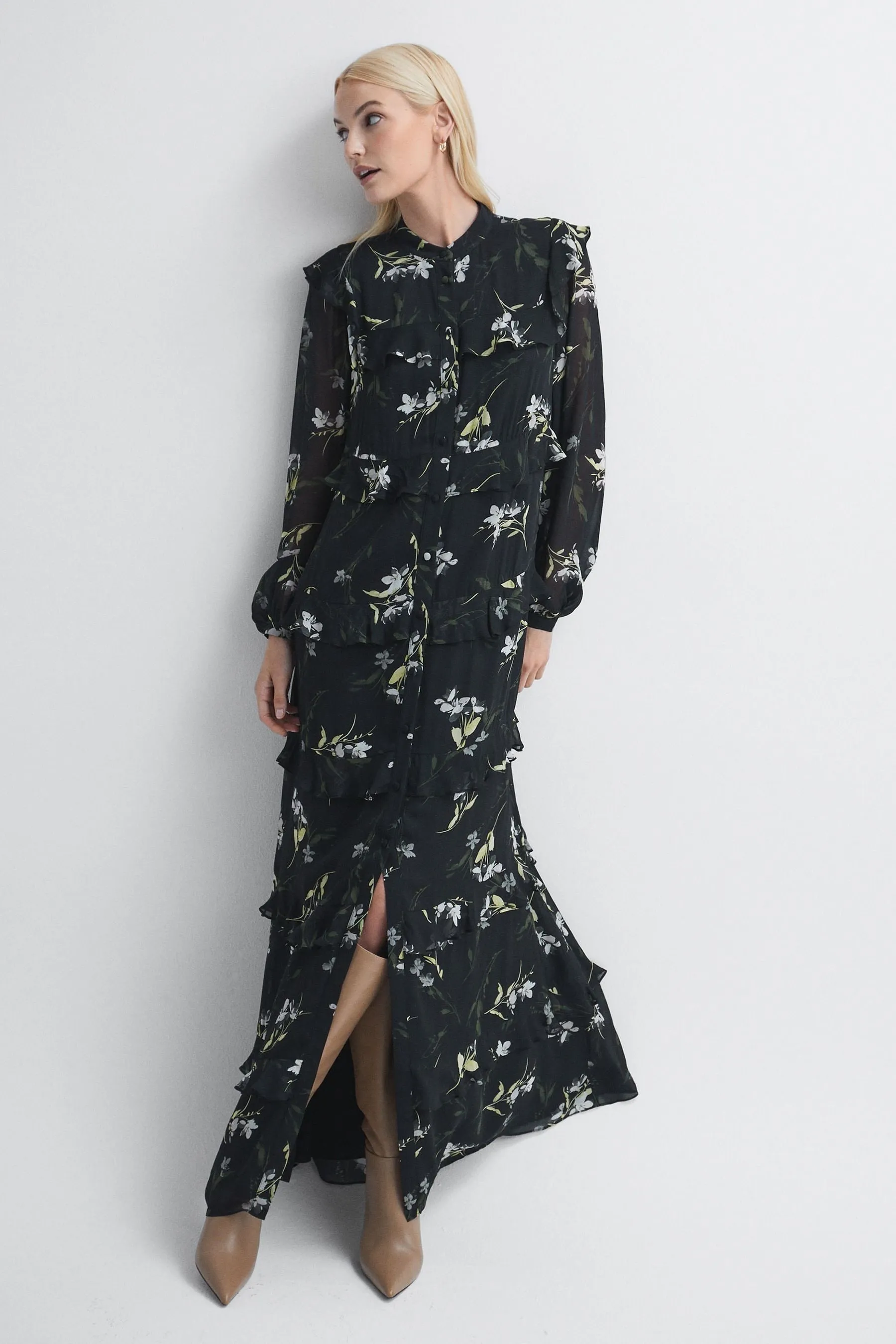 Florere Floreale - Abito maxi a balze