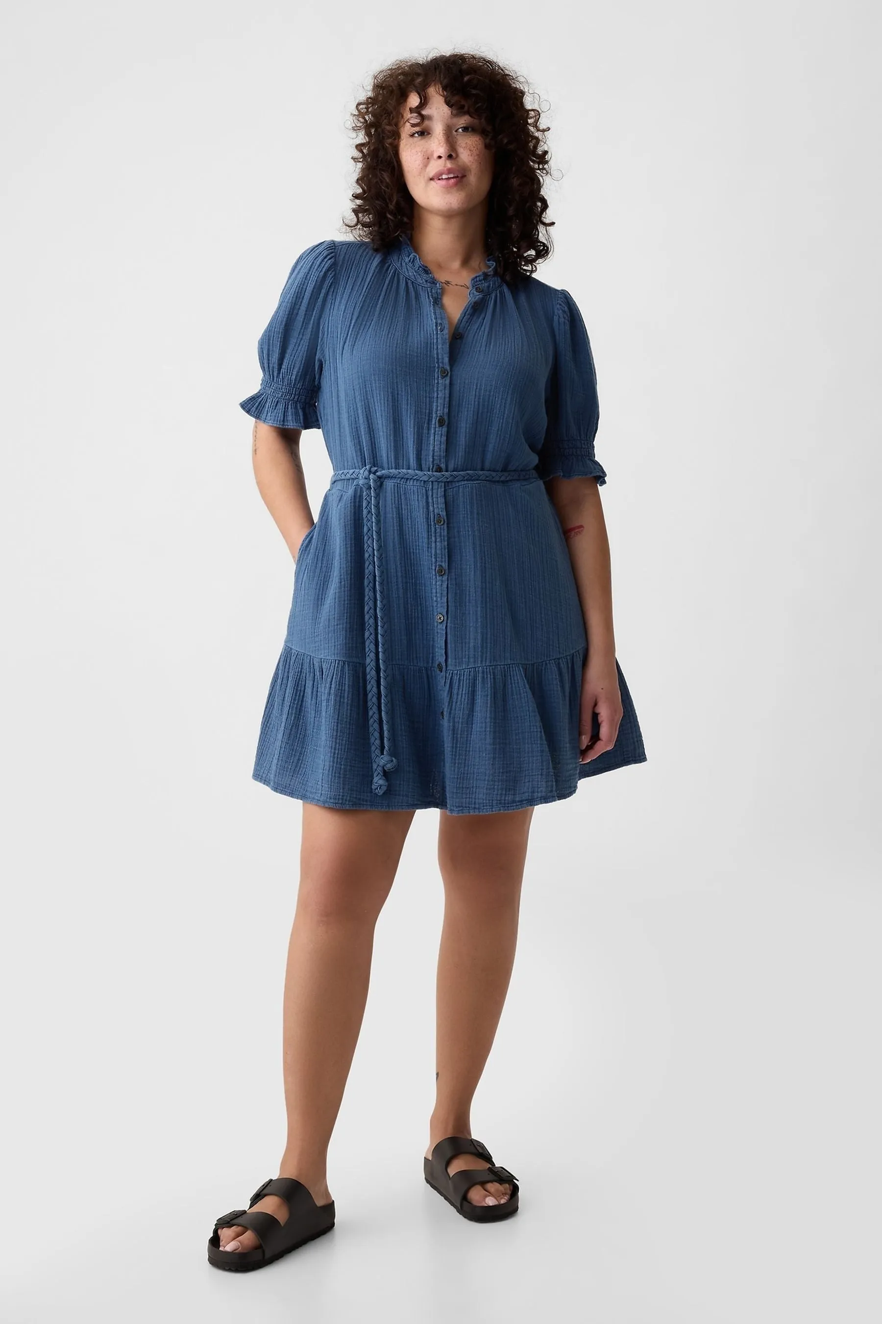 Gap Denim-Look - Abito corto stropicciato a balze