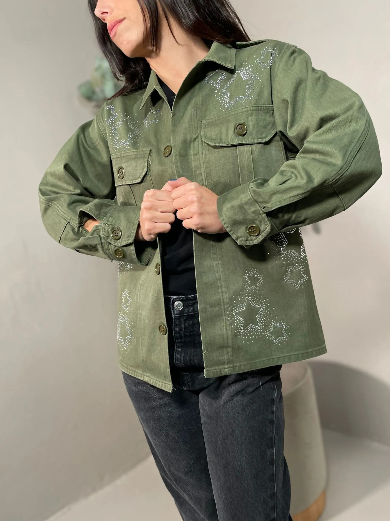Giacca Militare Vintage Strass