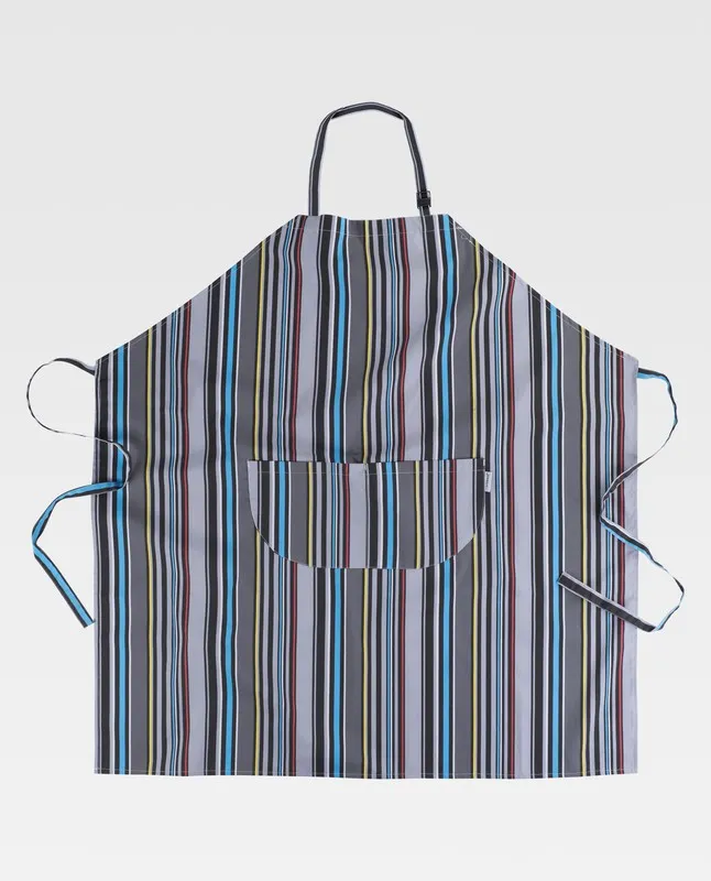 Grembiule con pettorina e borsa, stampa a righe 90x95 STAMPATO