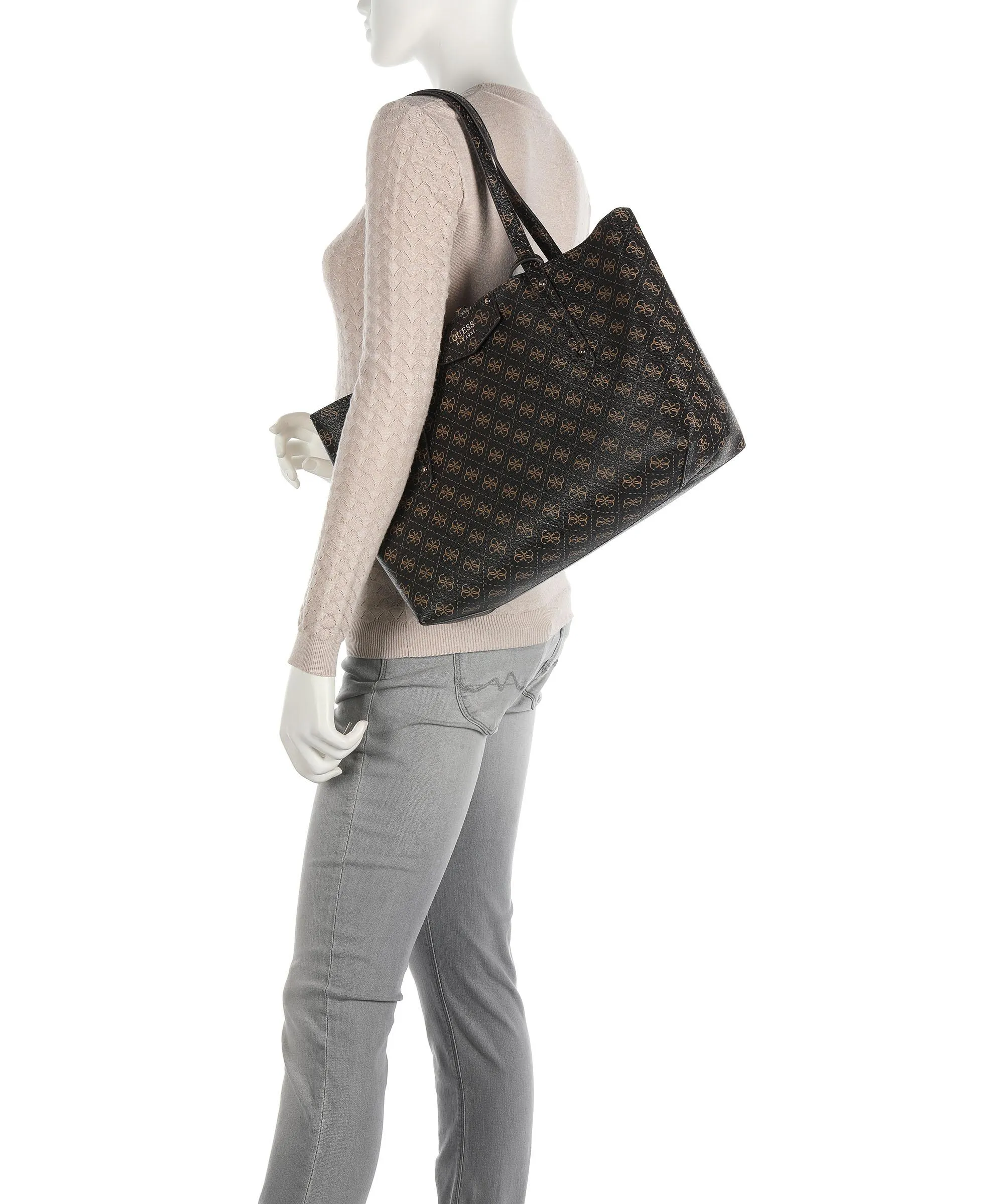  Guess Brenton Eco Borsa shopper pelle sintetica marrone scuro  