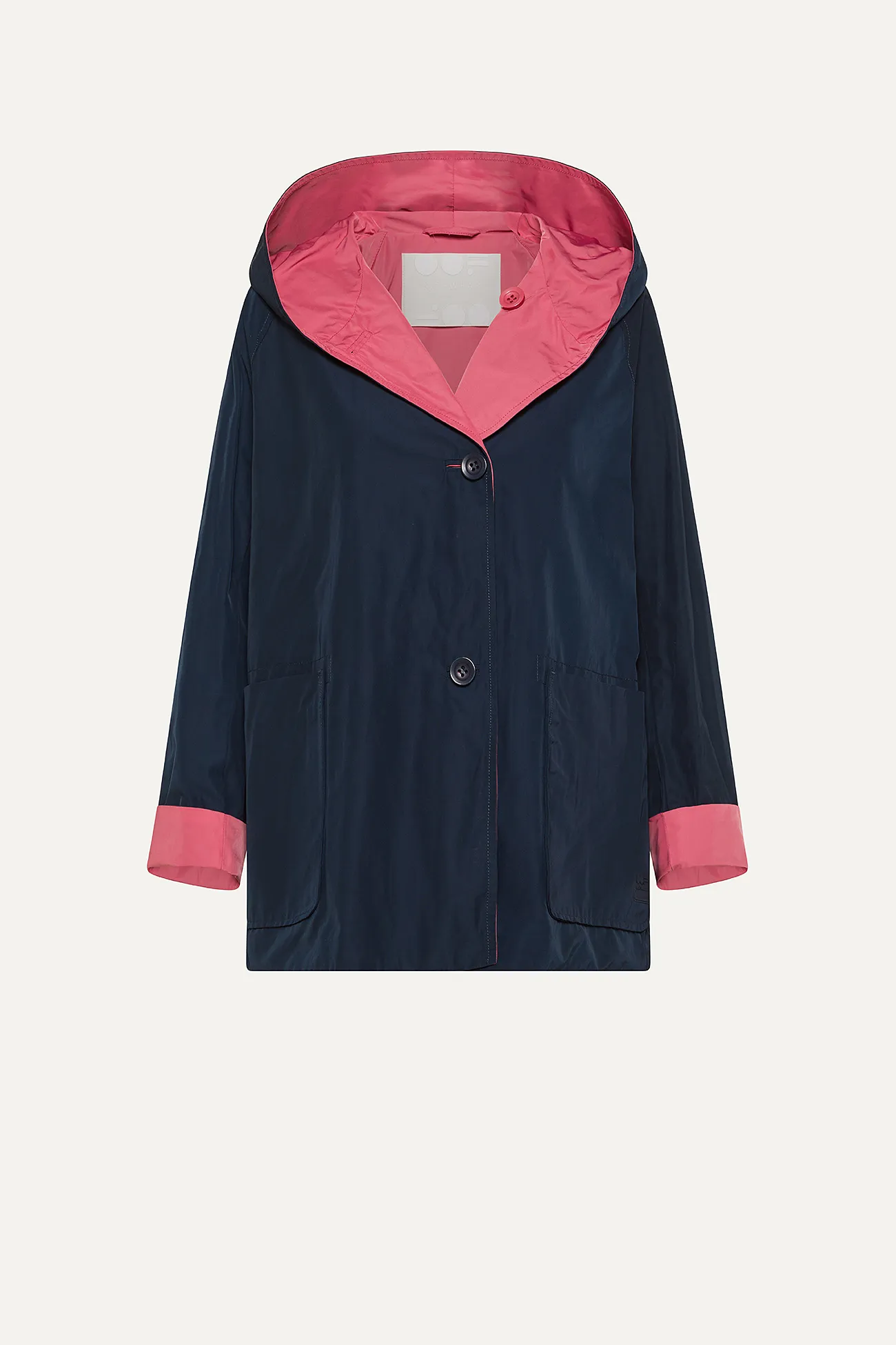 IMPERMEABILE REVERSIBILE CON CAPPUCCIO IN NYLON MEMORY 9411 - BLU NOTTE/ROSA ANTICO