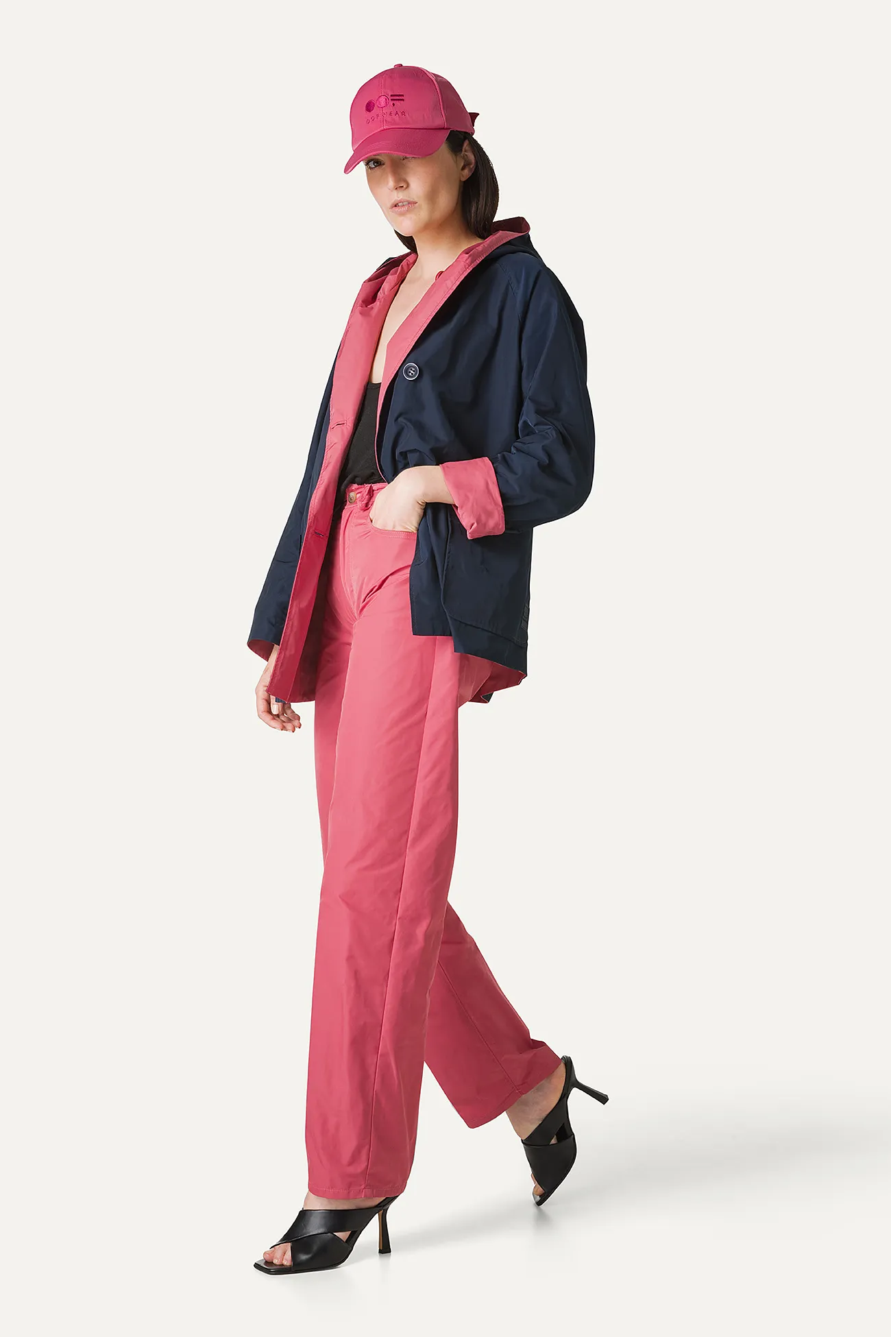 IMPERMEABILE REVERSIBILE CON CAPPUCCIO IN NYLON MEMORY 9411 - BLU NOTTE/ROSA ANTICO