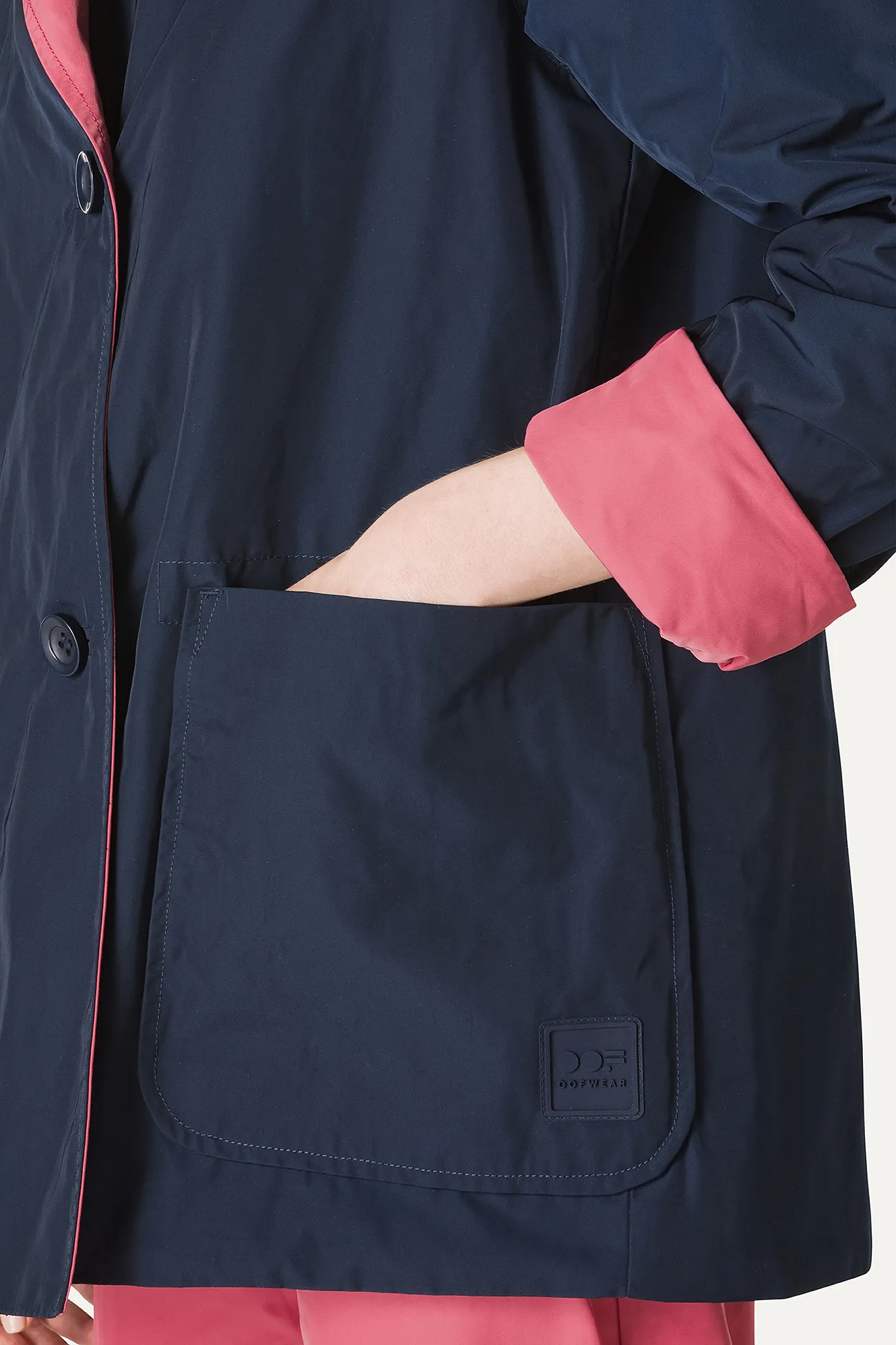 IMPERMEABILE REVERSIBILE CON CAPPUCCIO IN NYLON MEMORY 9411 - BLU NOTTE/ROSA ANTICO