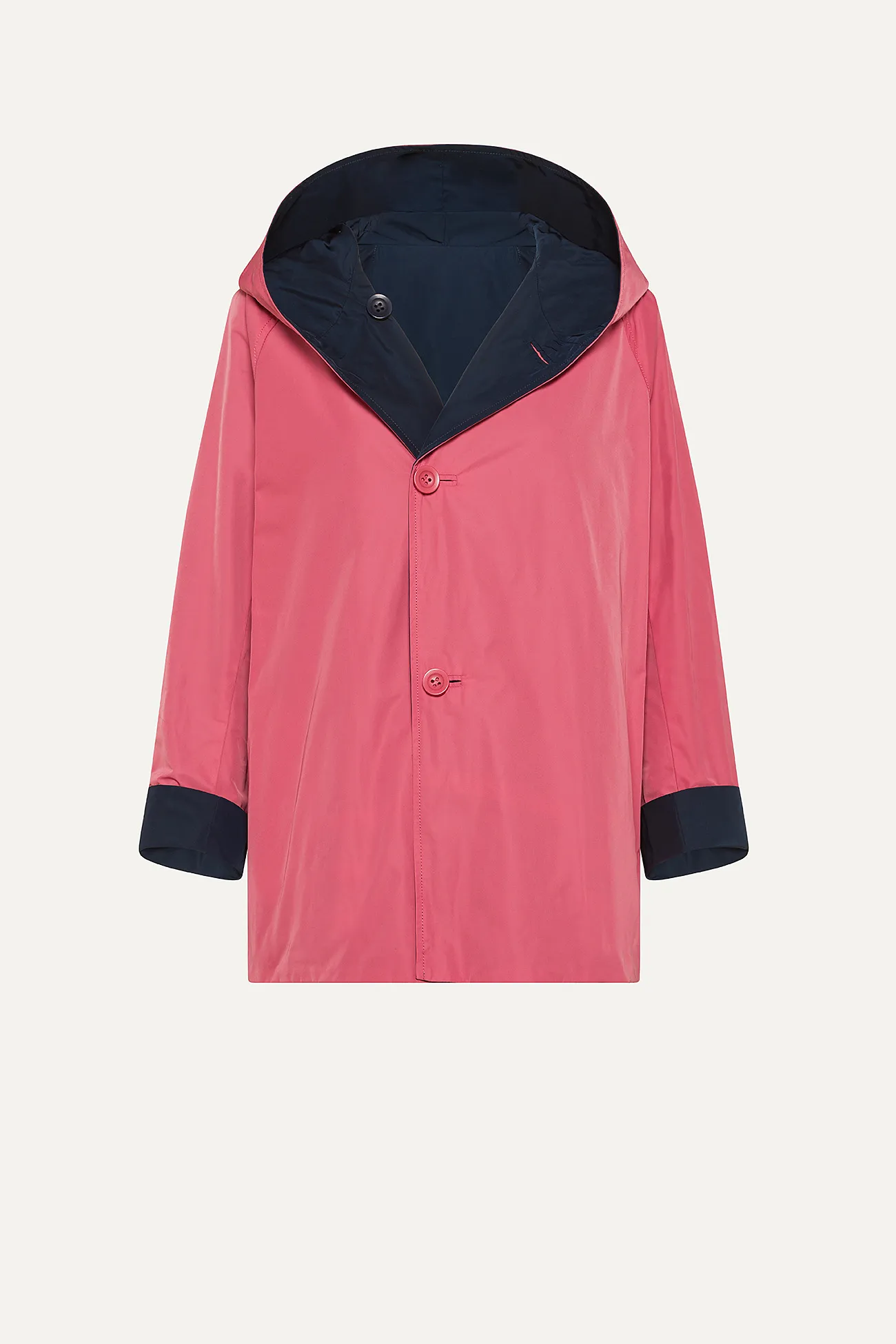 IMPERMEABILE REVERSIBILE CON CAPPUCCIO IN NYLON MEMORY 9411 - BLU NOTTE/ROSA ANTICO