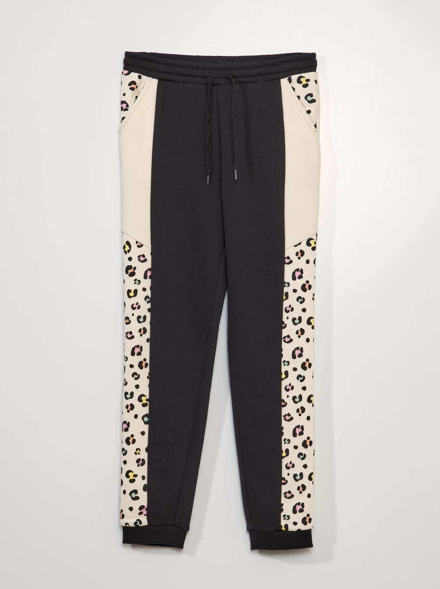 Joggers in tessuto felpato colorblock - BEIGE
