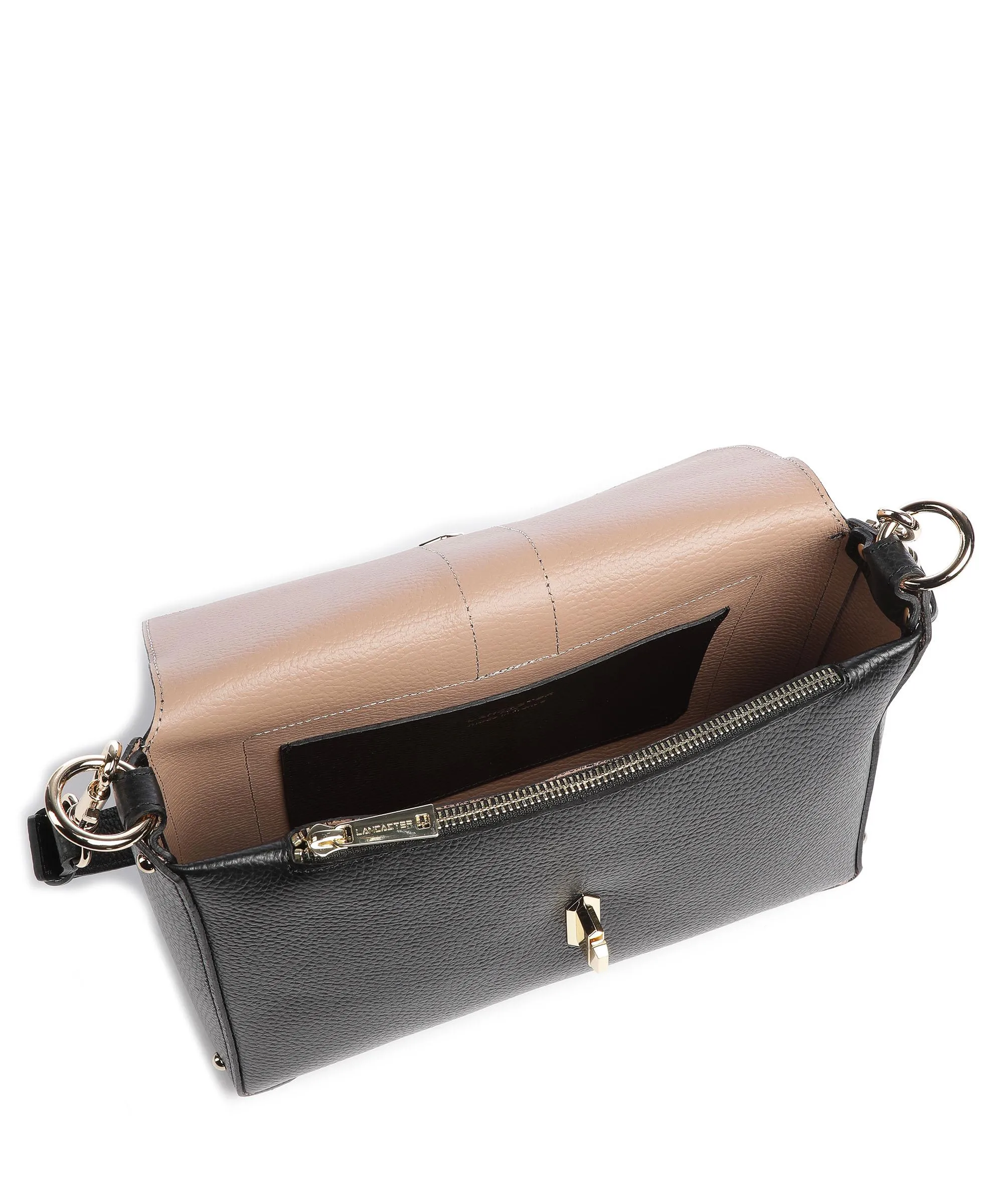  Lancaster Foulonne Double Borsa a tracolla pelle di vacchetta grana nero  