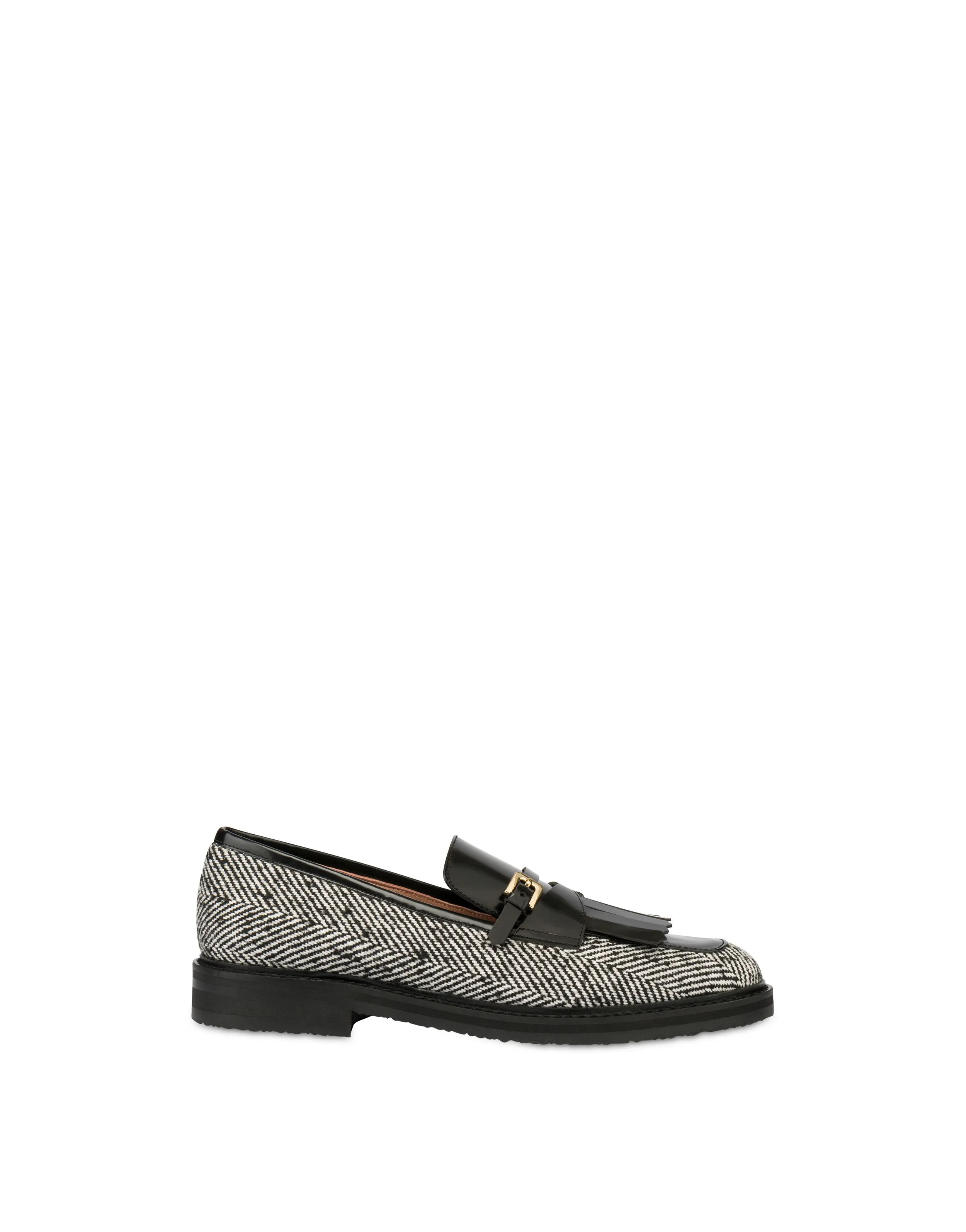    Linea Pollini Mocassini In Tessuto Spigato Camber Sand Bianco-nero/nero