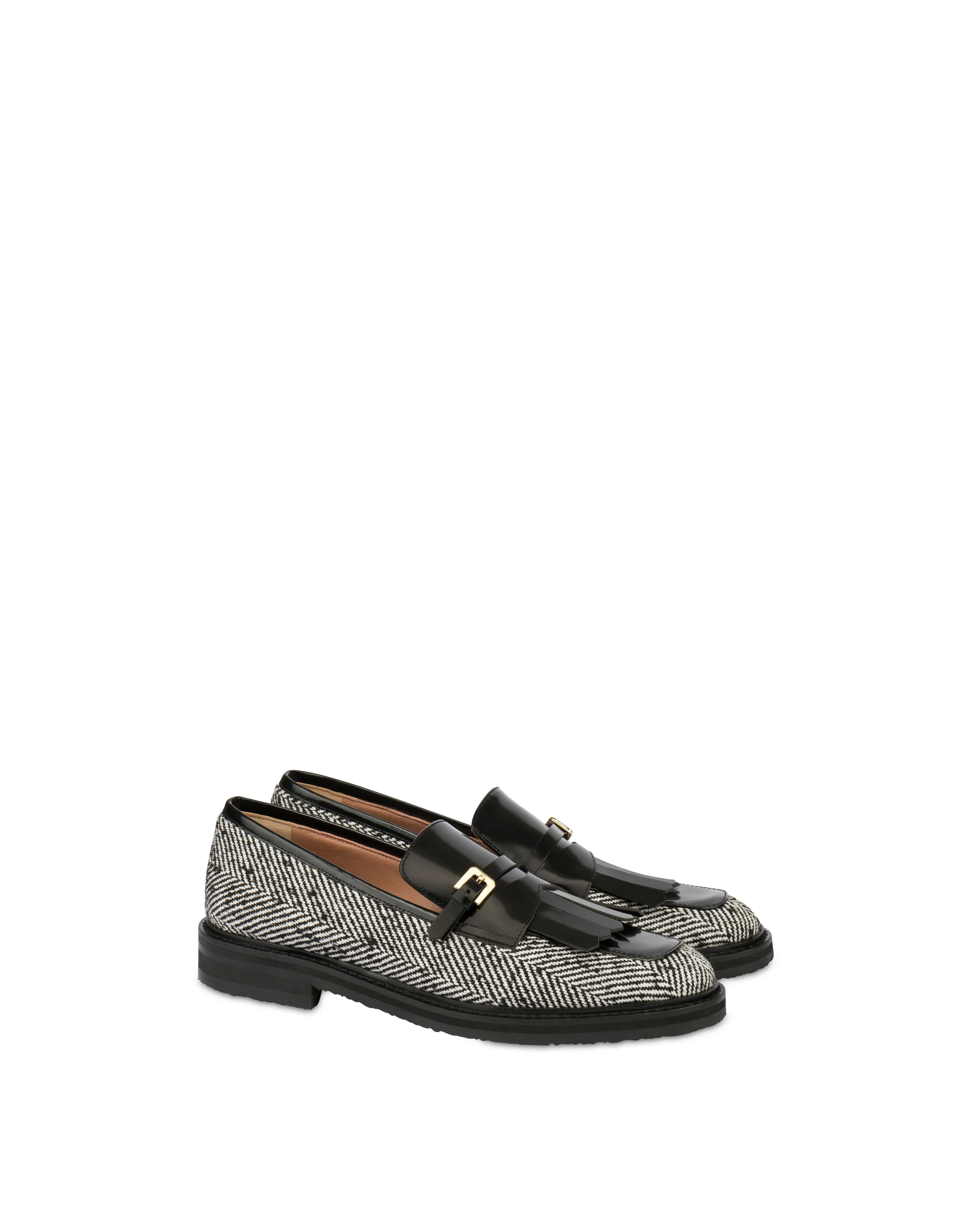     Linea Pollini Mocassini In Tessuto Spigato Camber Sand Bianco-nero/nero