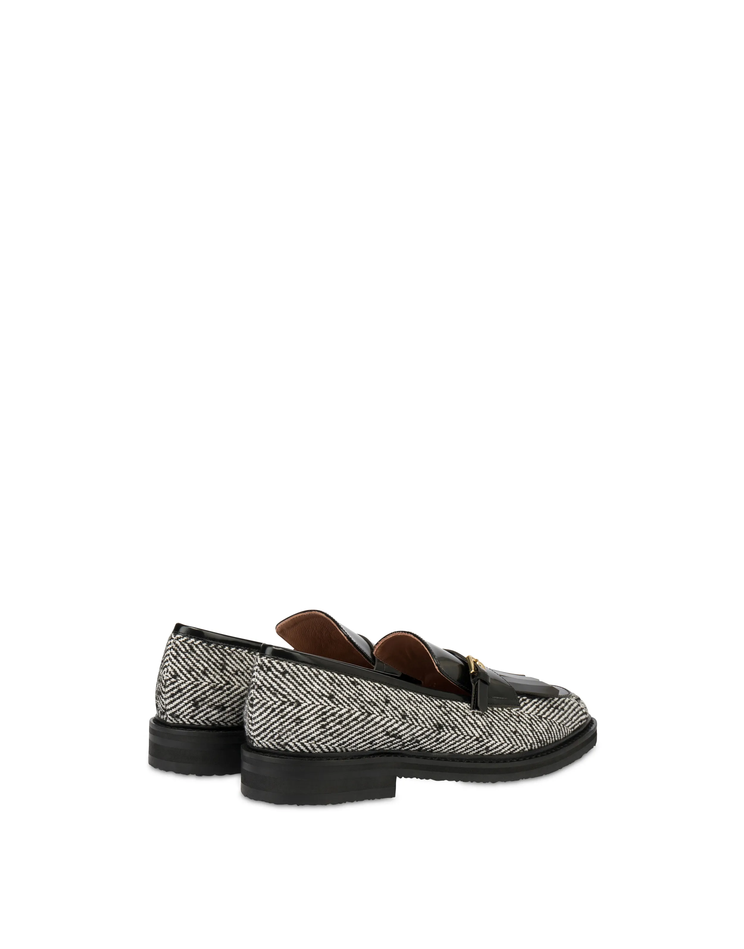     Linea Pollini Mocassini In Tessuto Spigato Camber Sand Bianco-nero/nero