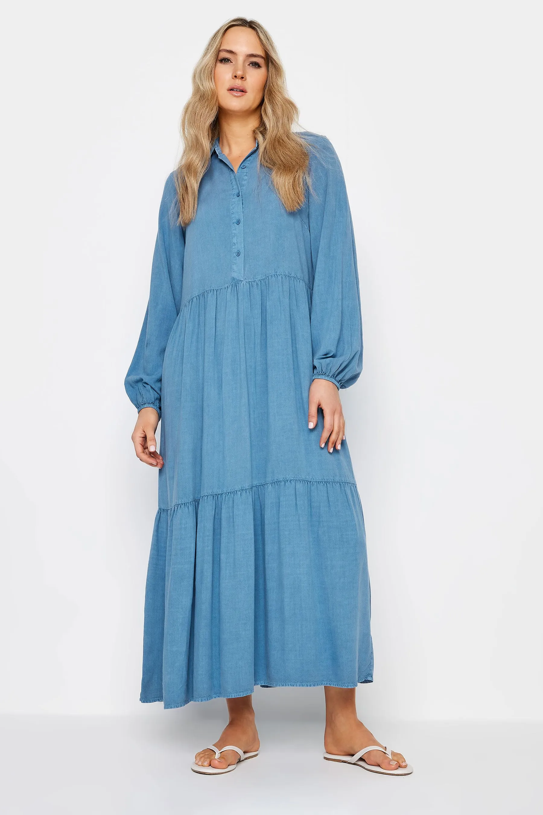 Long Tall Sally - Abito grembiule a balze in chambray