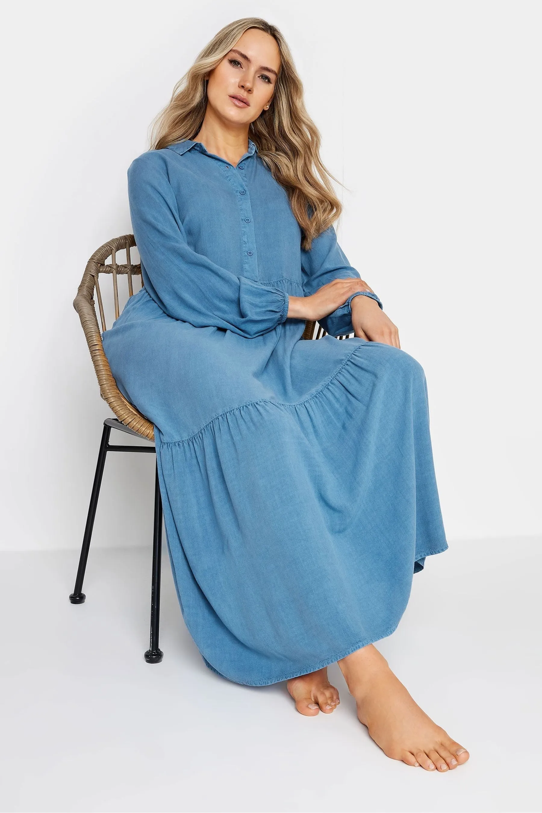 Long Tall Sally - Abito grembiule a balze in chambray