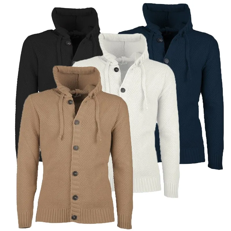 Maglia Uomo Manica lunga con bottoni e cappuccio Cardigan Felpa in Maglia Dresserd