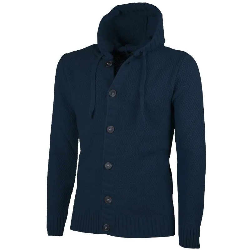 Maglia Uomo Manica lunga con bottoni e cappuccio Cardigan Felpa in Maglia Dresserd