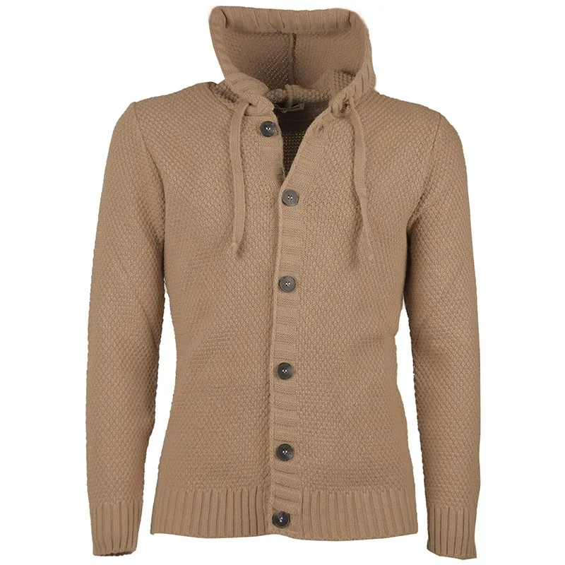 Maglia Uomo Manica lunga con bottoni e cappuccio Cardigan Felpa in Maglia Dresserd