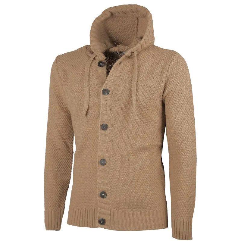 Maglia Uomo Manica lunga con bottoni e cappuccio Cardigan Felpa in Maglia Dresserd