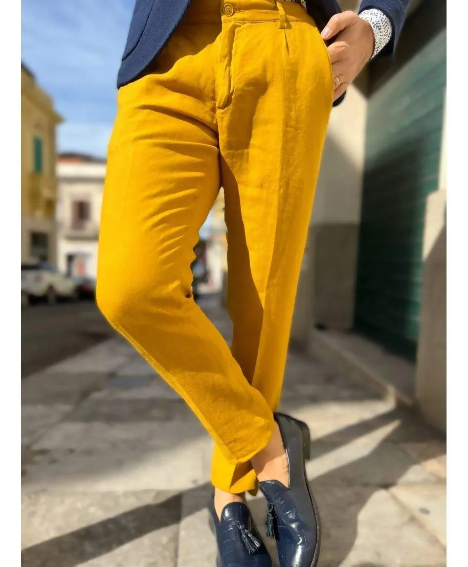 Pantaloni uomo senape,puro lino - Paul Miranda