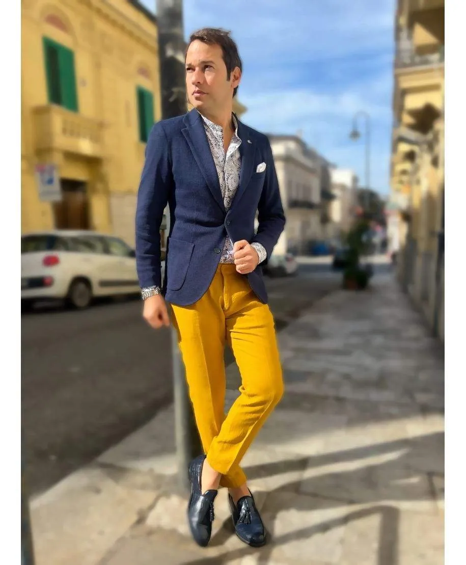 Pantaloni uomo senape,puro lino - Paul Miranda