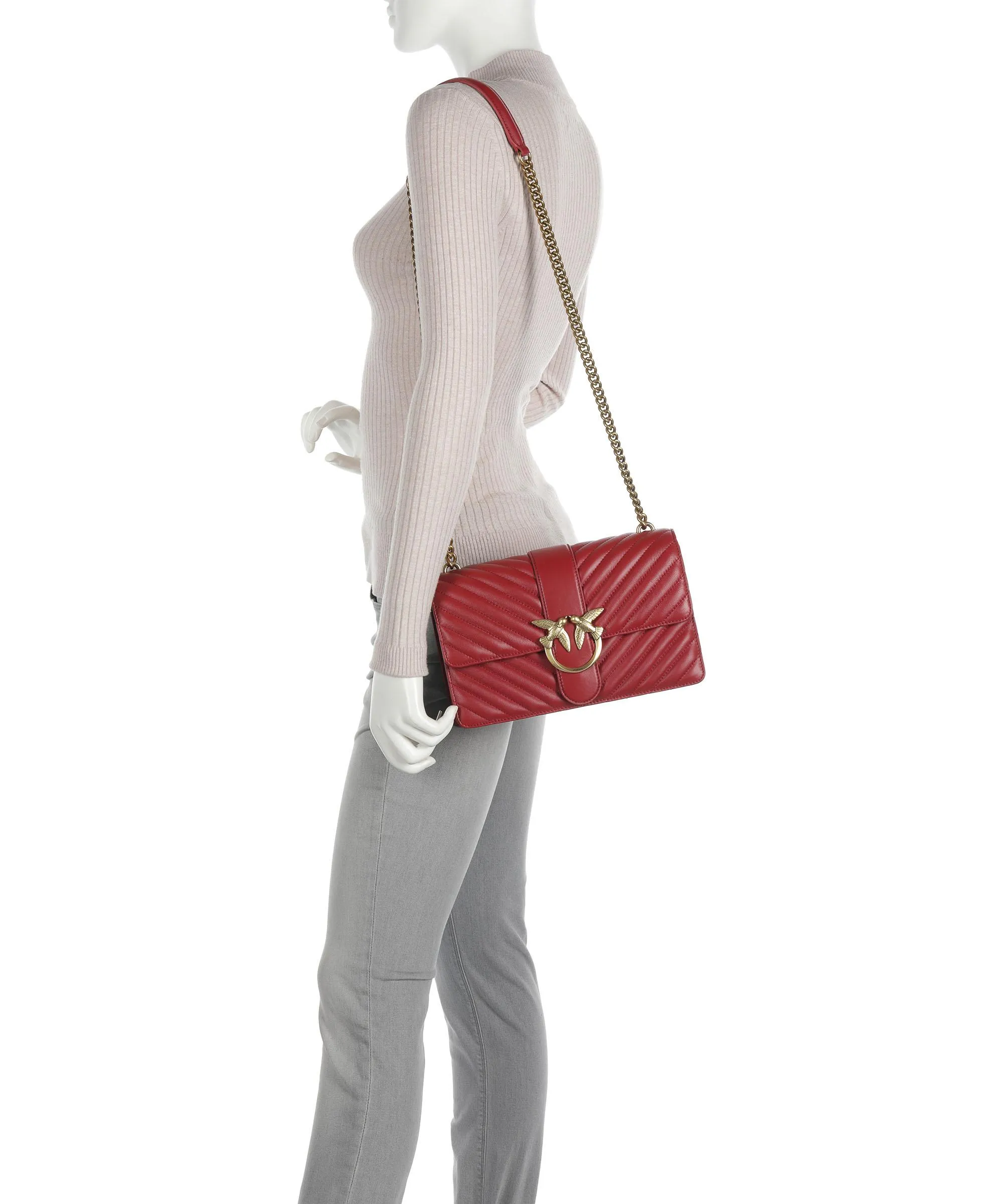  Pinko Love Icon Classic Borsa a tracolla pelle di pecora rosso rubino  