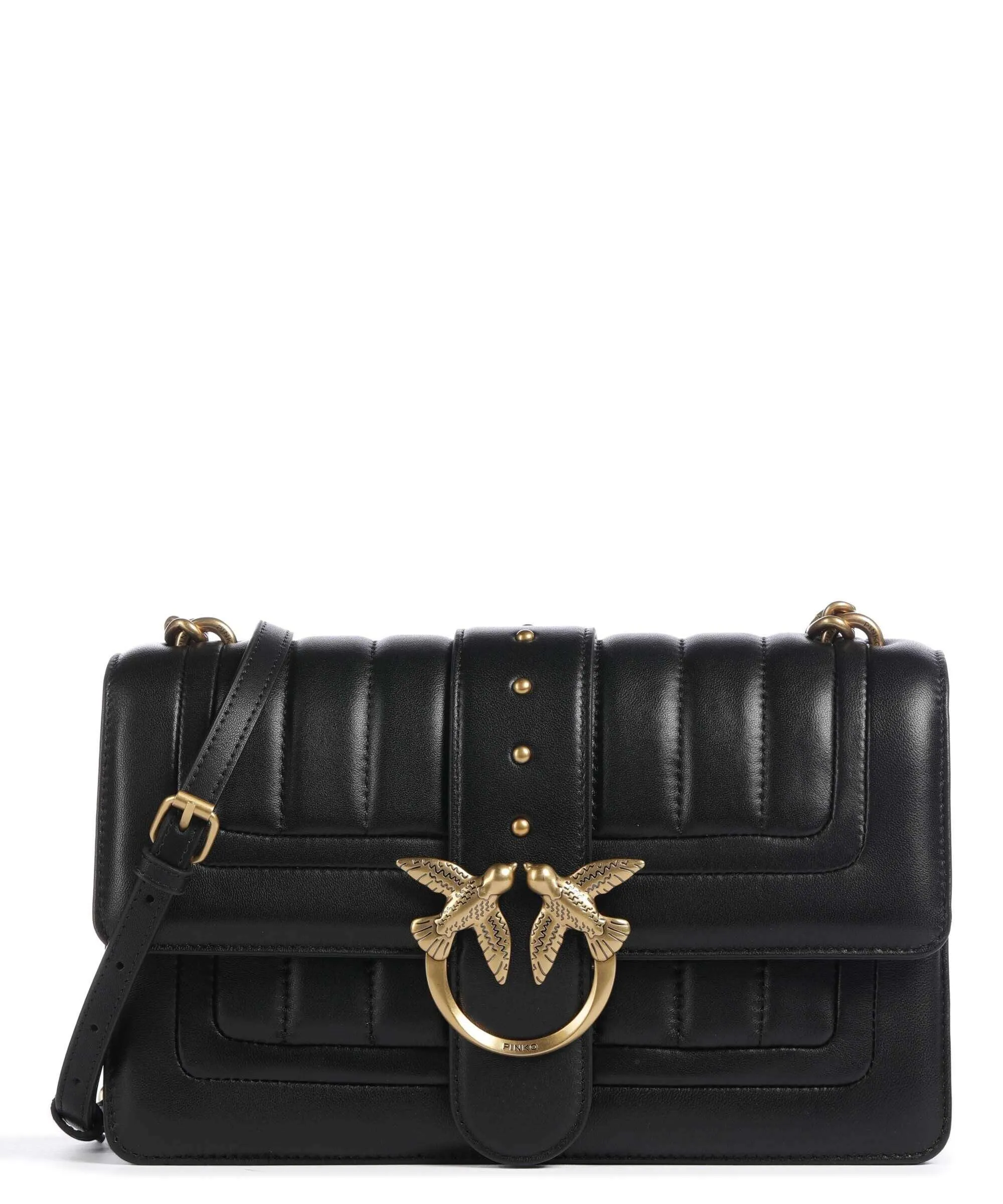  Pinko Love One Classic Borsa a tracolla pelle di pecora nero  