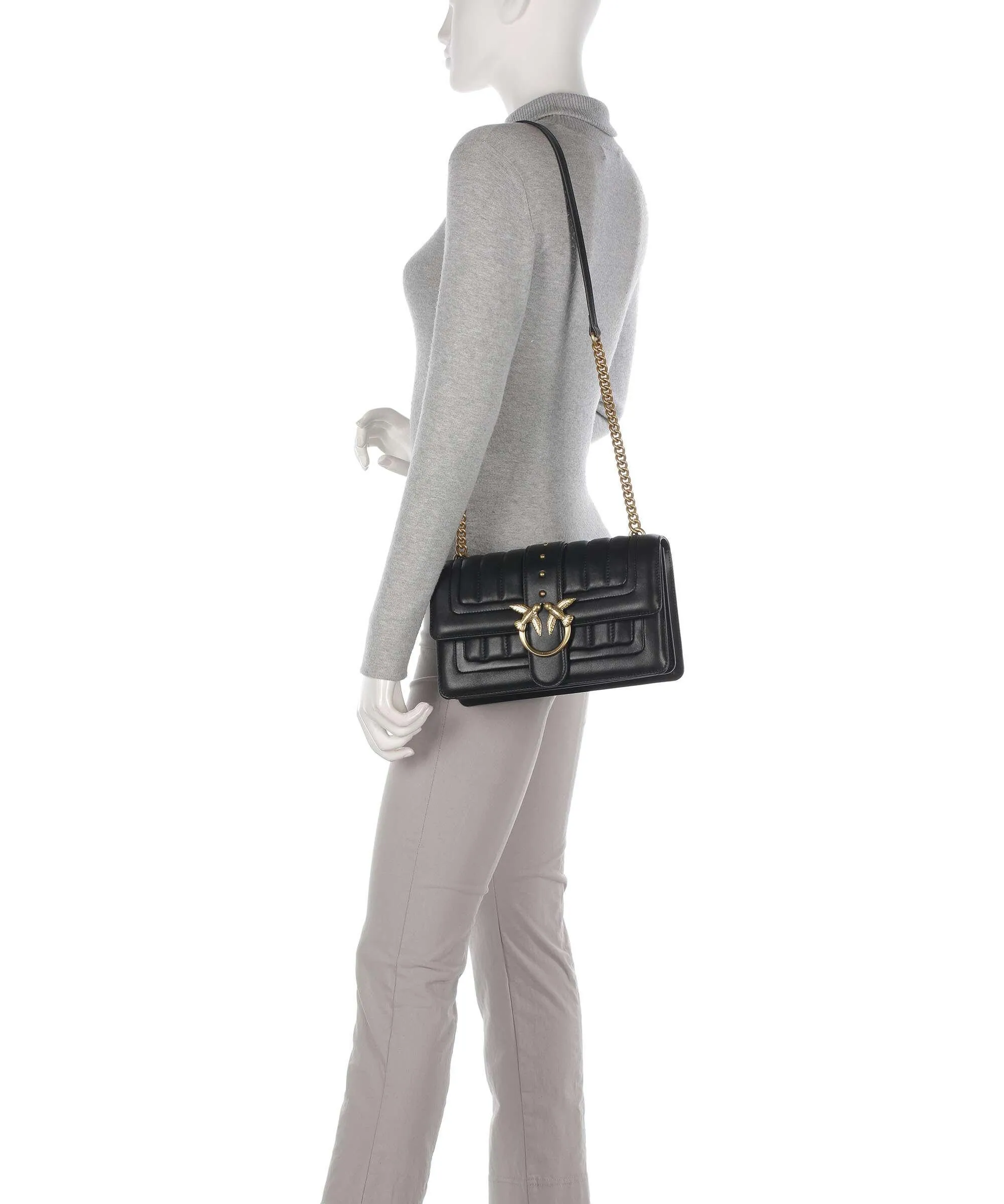  Pinko Love One Classic Borsa a tracolla pelle di pecora nero  