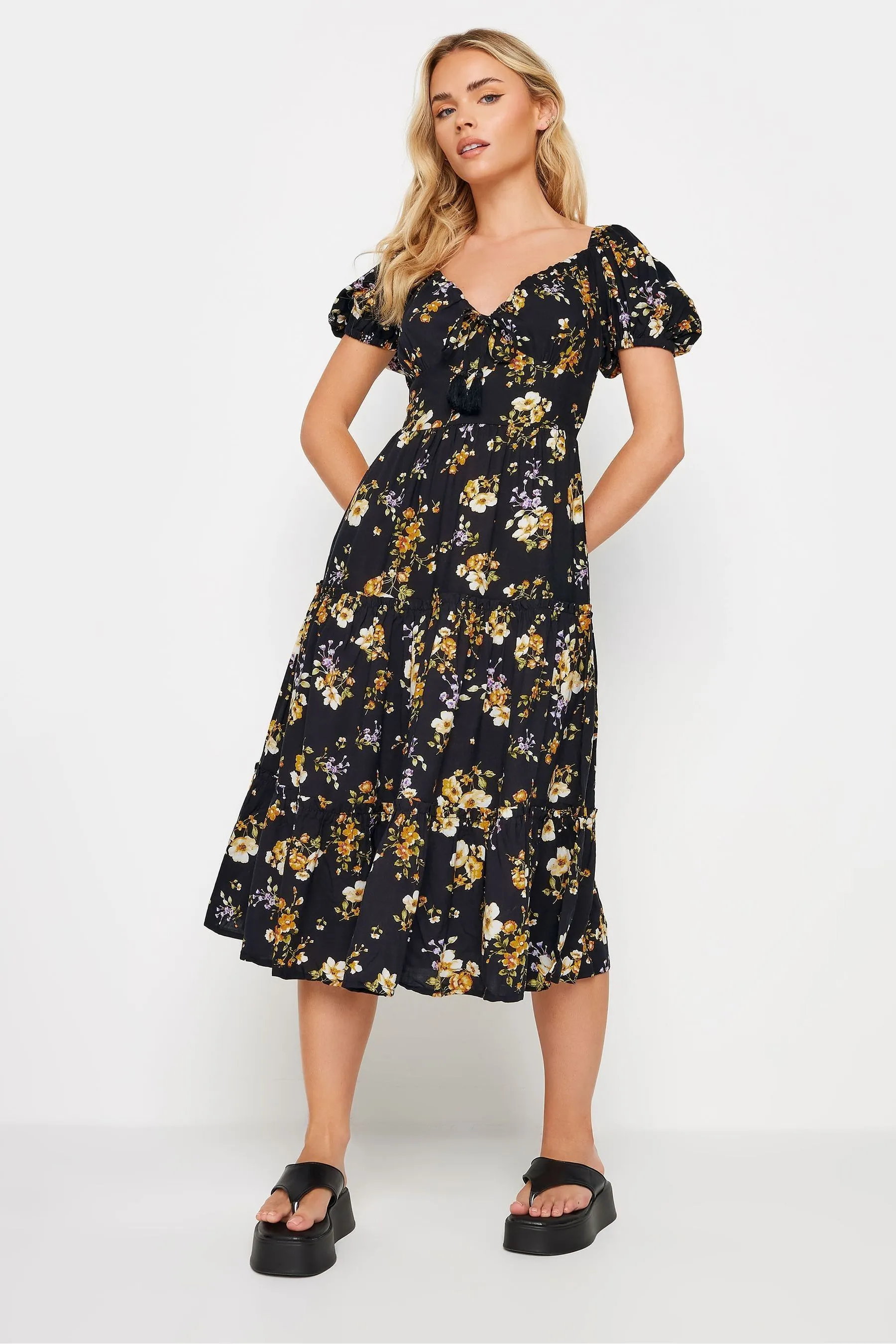 PixieGirl Petite - Abito midi a balze con scollo a V
