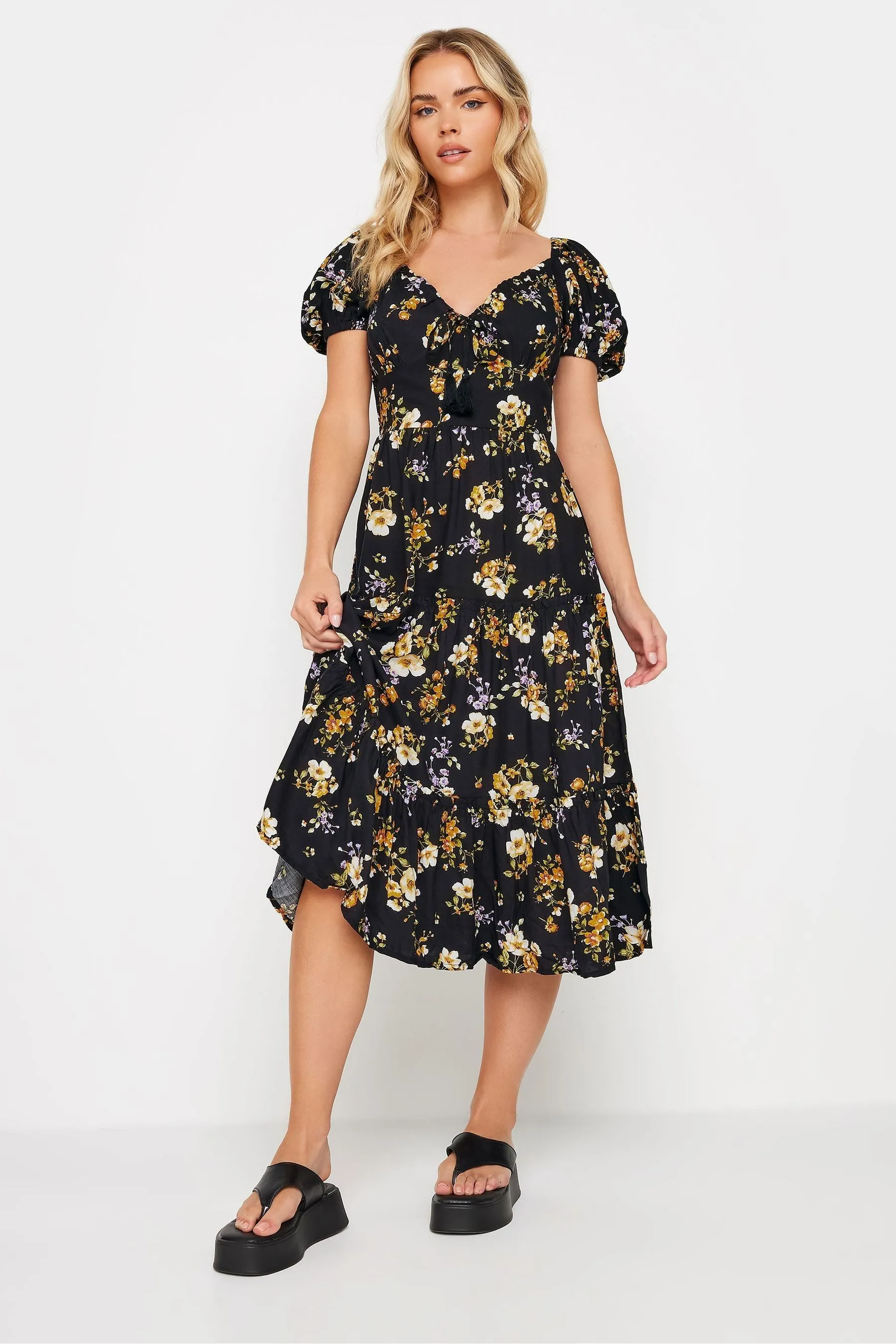 PixieGirl Petite - Abito midi a balze con scollo a V